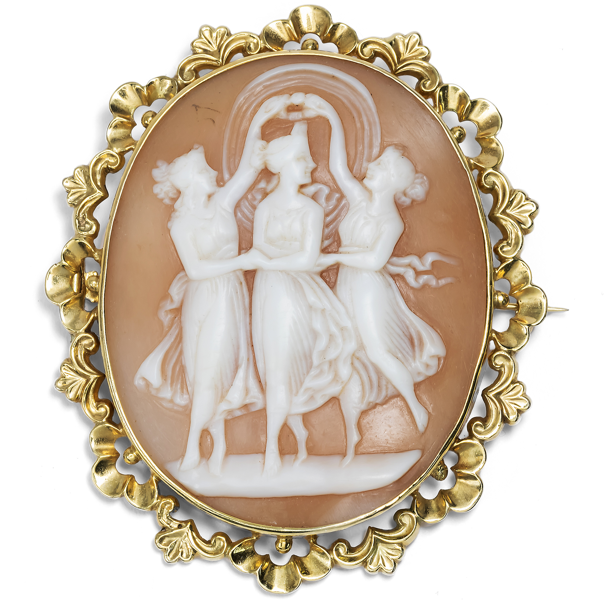 Antique Shell Cameo Gold Brooch after Antonio Canova, c. 1850