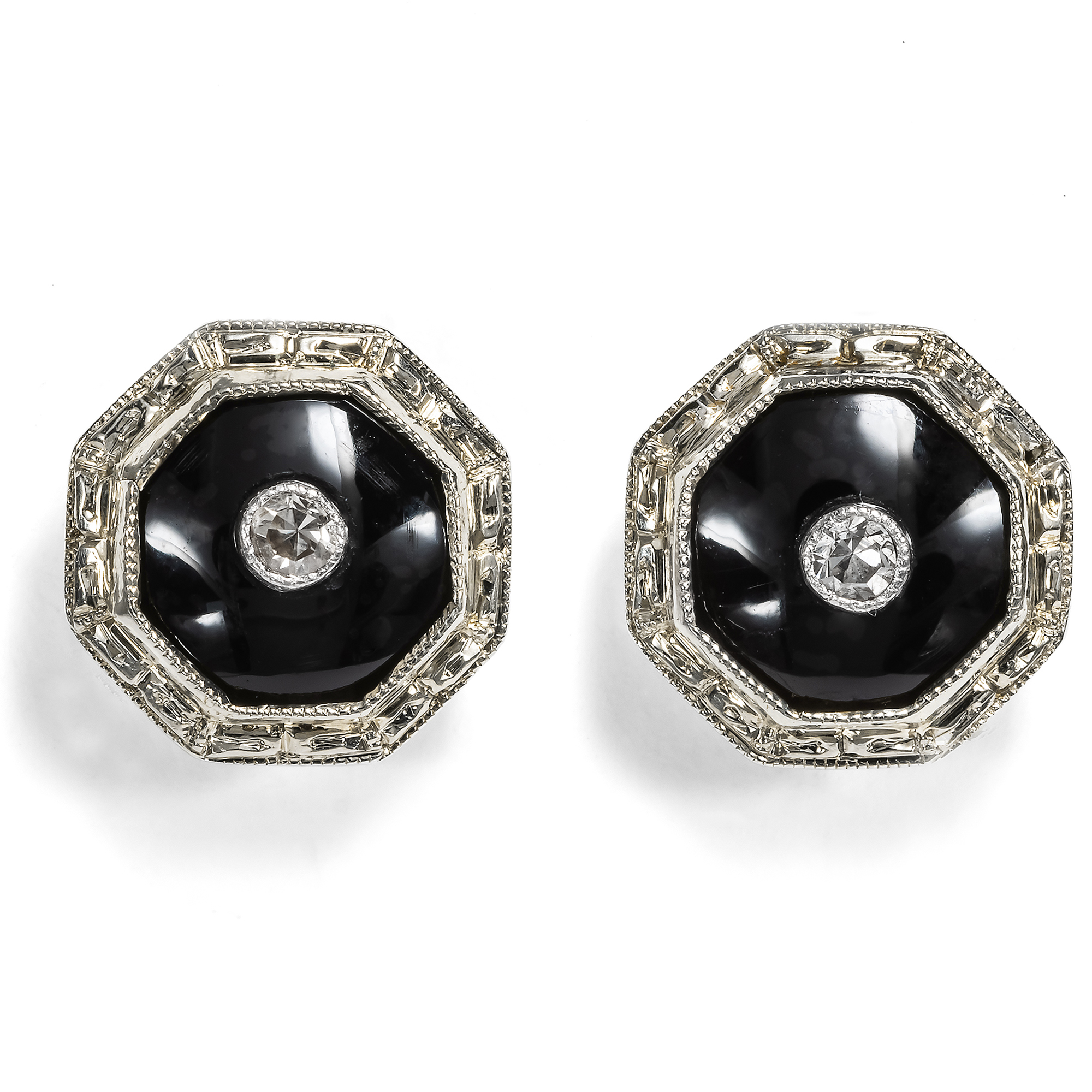 Onyx and Diamond Stud Earrings Converted from Art Déco Collar Studs, c. 1925/2024