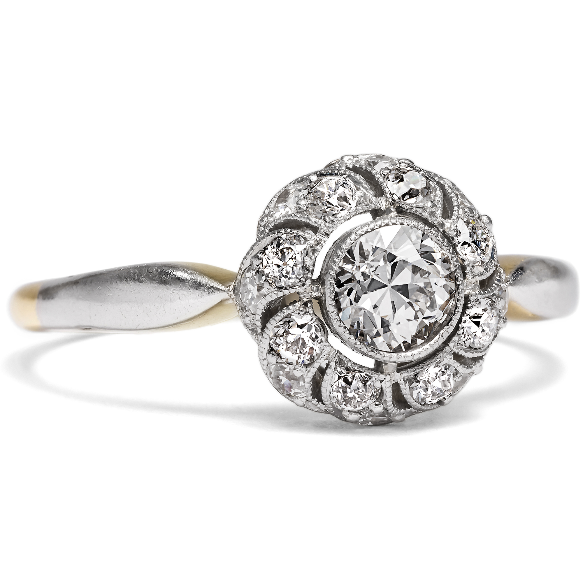 Antiker Ring aus Gold und Platin mit Diamanten im Altschliff, um 1910