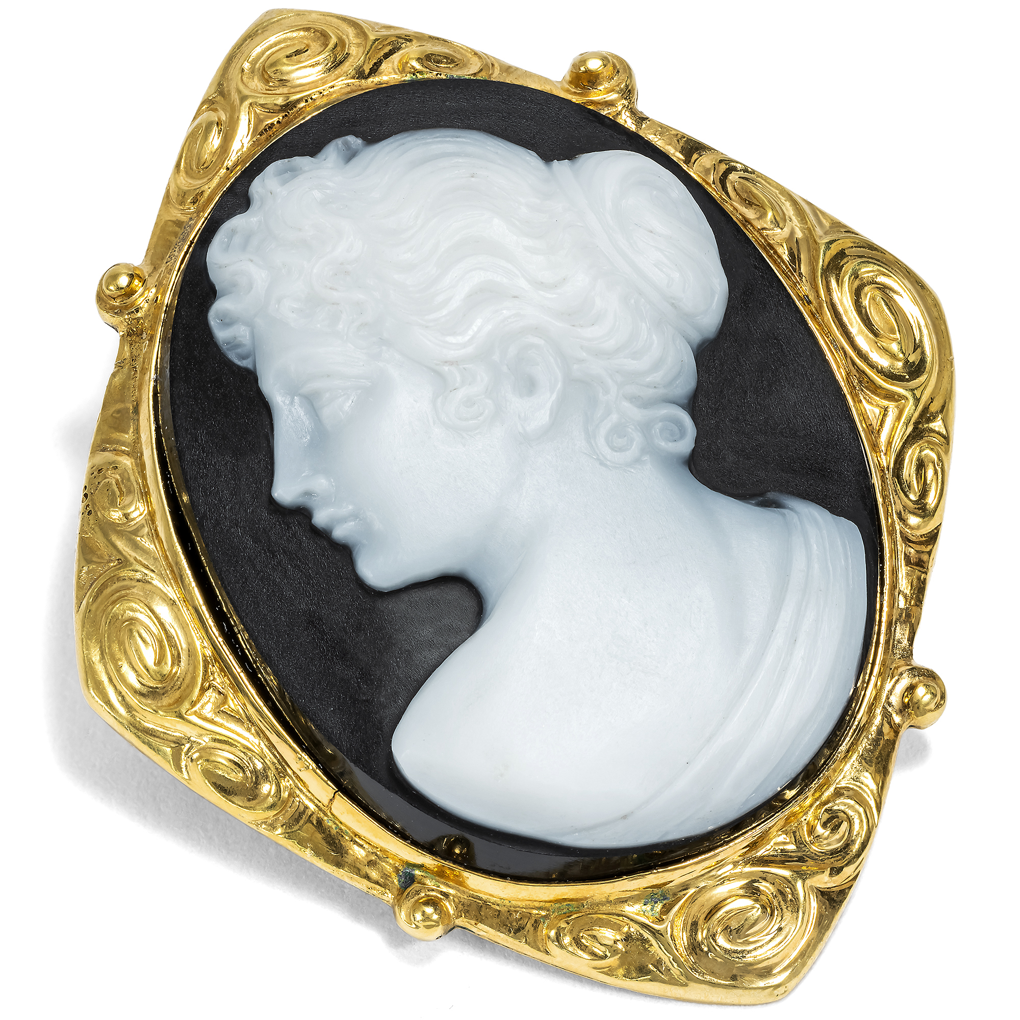 Antique Hardstone Cameo Mounted as a Gold Brooch, Dutch, c. 1910