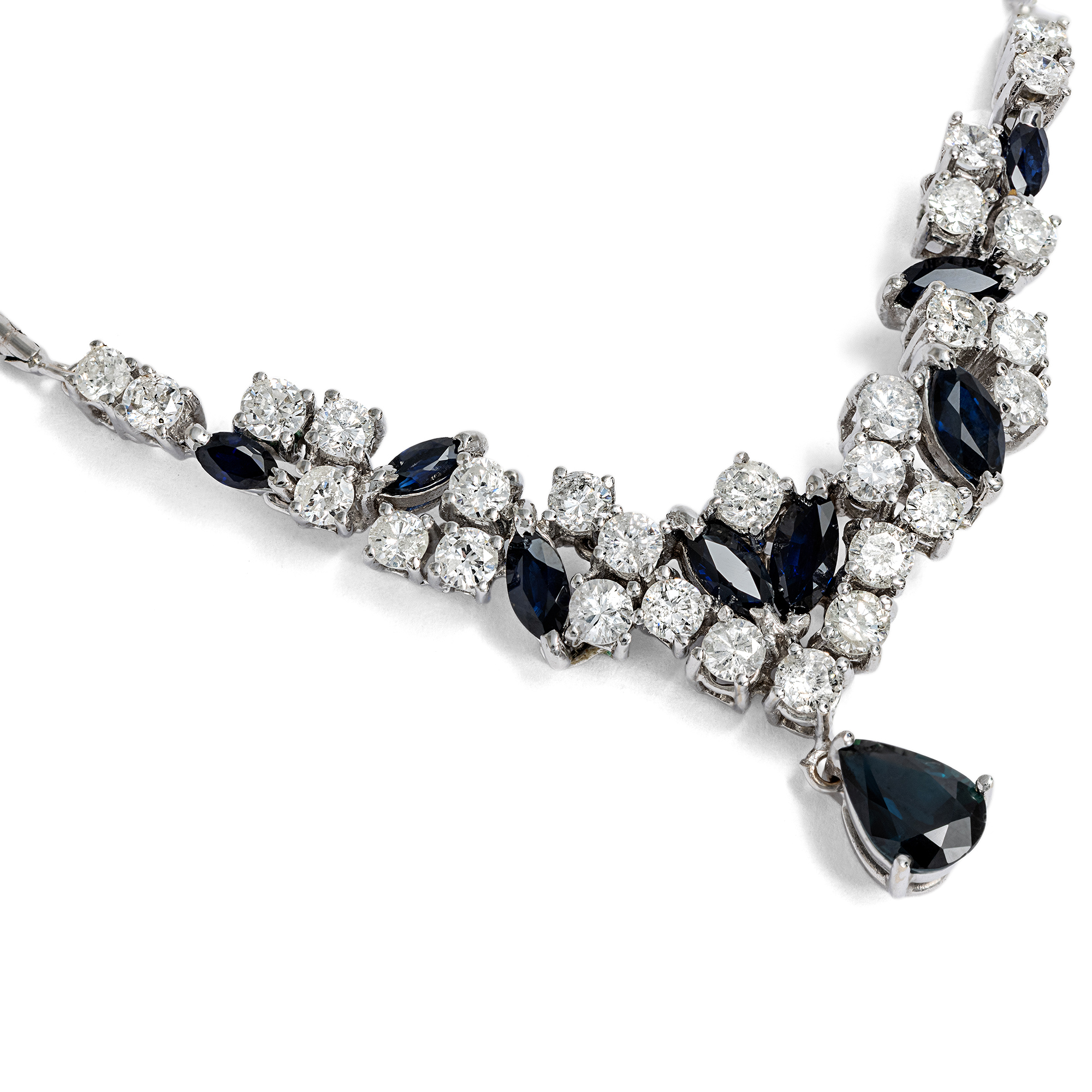 Vintage Sapphire & Diamond Necklace in White Gold, c. 1970