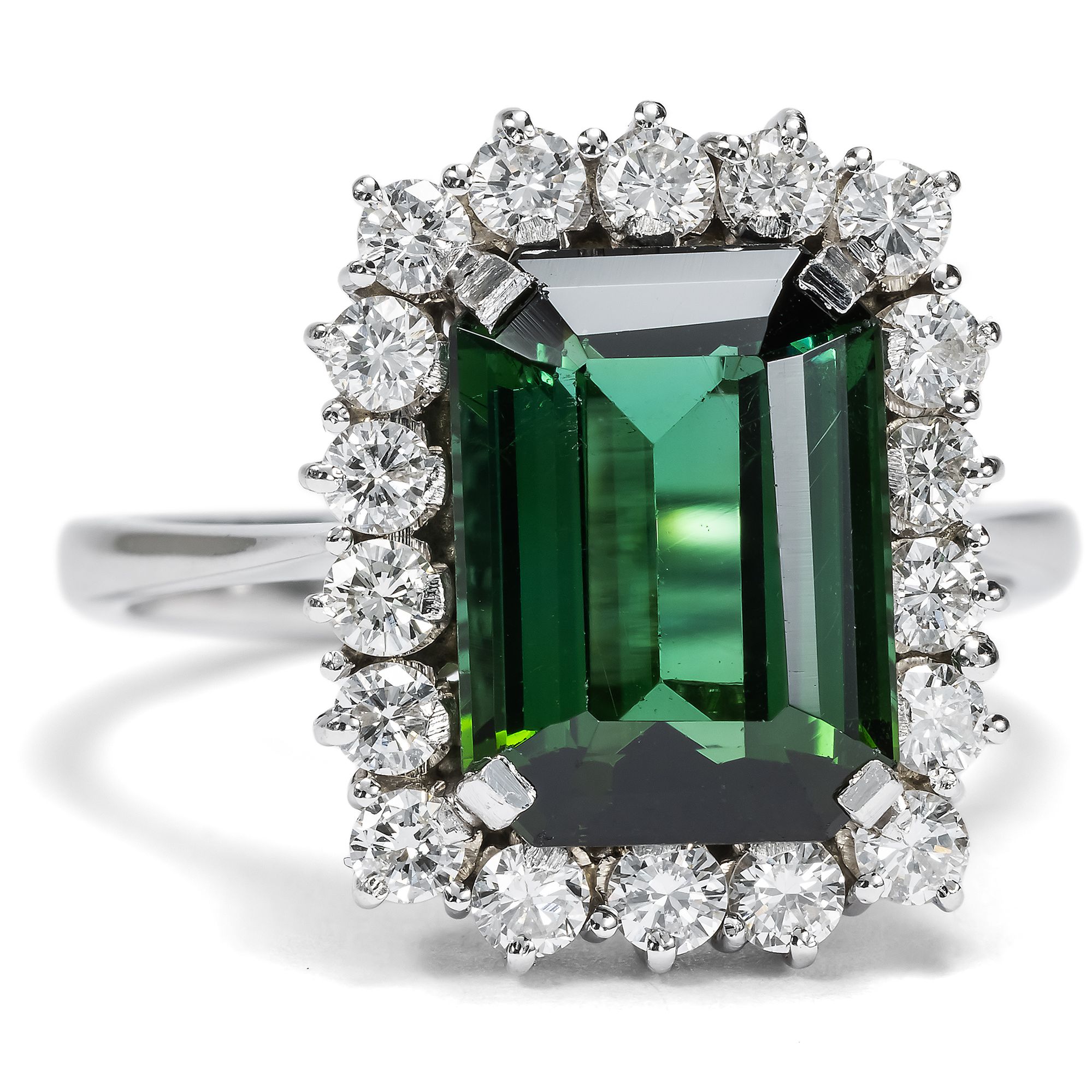 Luxurious White Gold Vintage Ring with Tourmaline & Diamonds, c. 1980