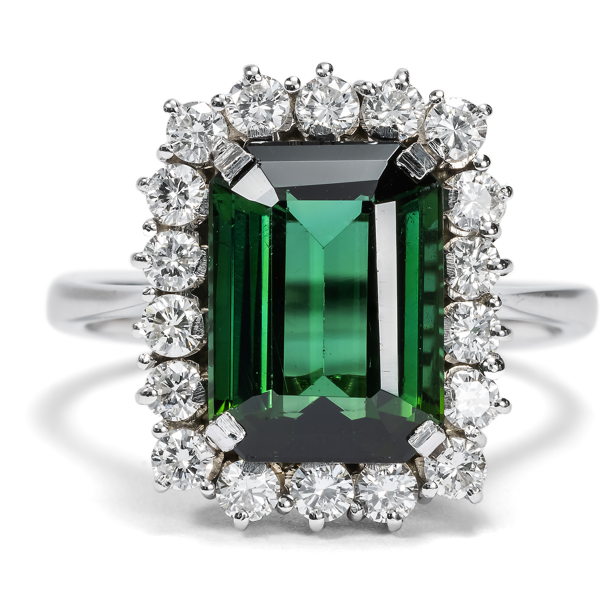 Luxurious White Gold Vintage Ring with Tourmaline & Diamonds, c. 1980