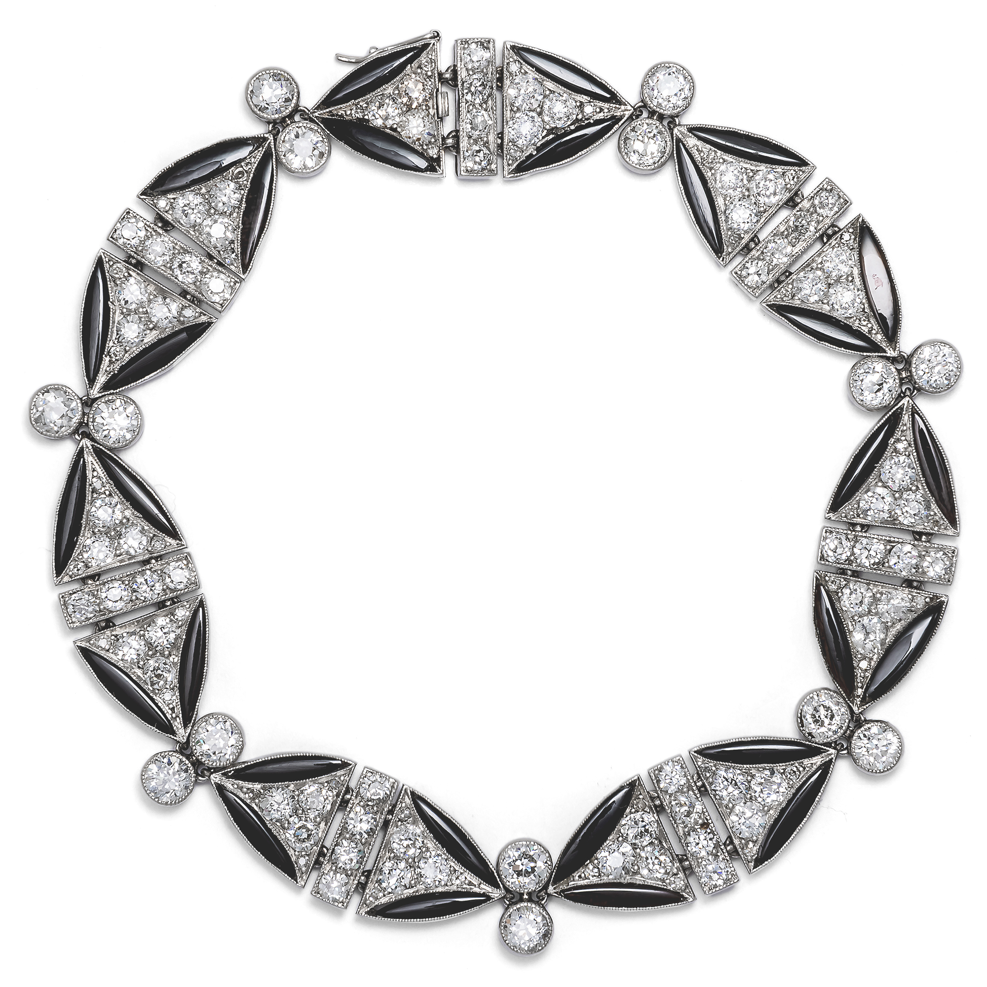 Elegant Déco Bracelet with Diamonds and Onyxes in Platinum, France, c. 1925