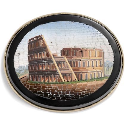 Broche Vintage Rome Micro Mosaïque Cuivre Années 1930 - Occasion Avec Léger Défaut