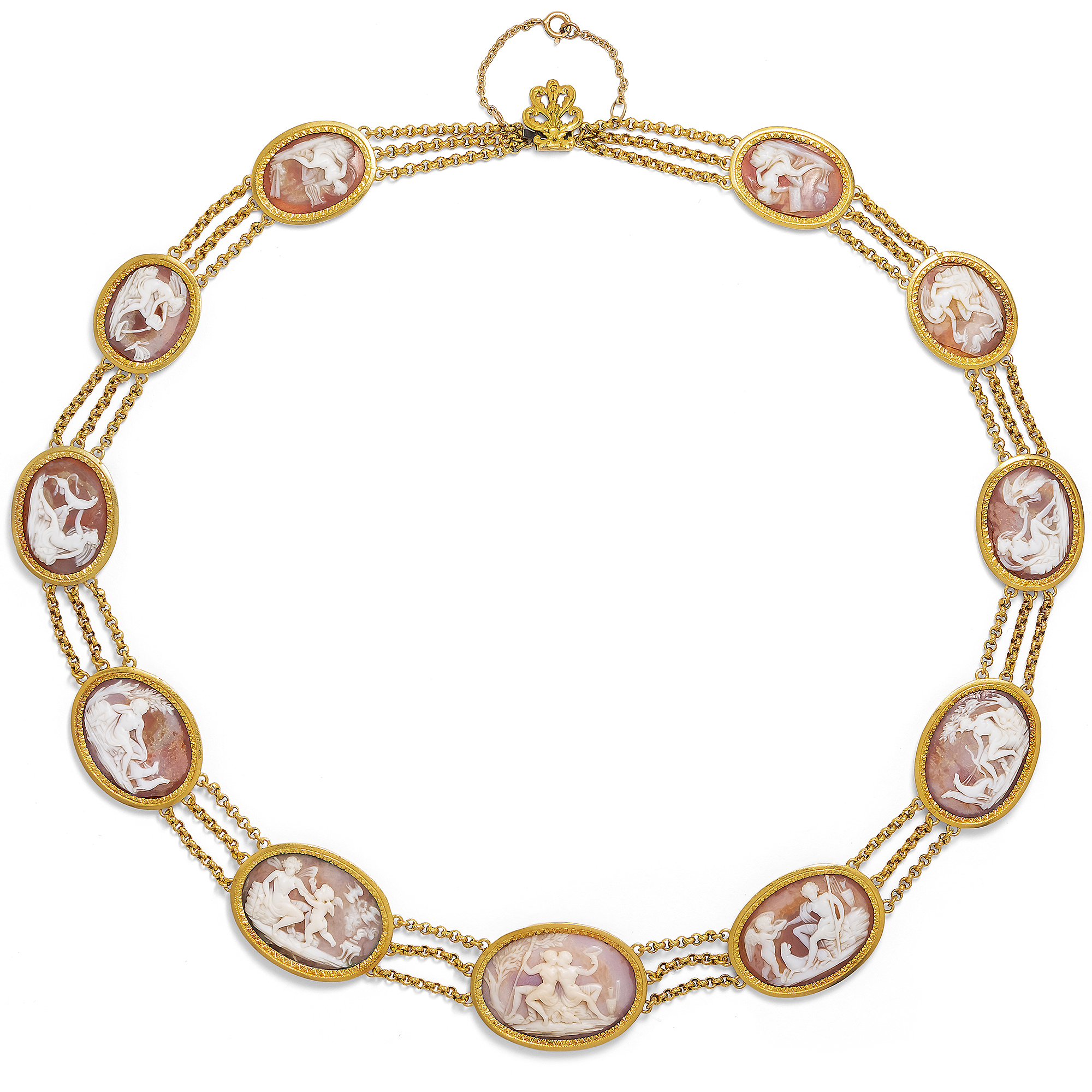 Exquisite Georgian Necklace with Shell Cameos in Gold, c. 1815