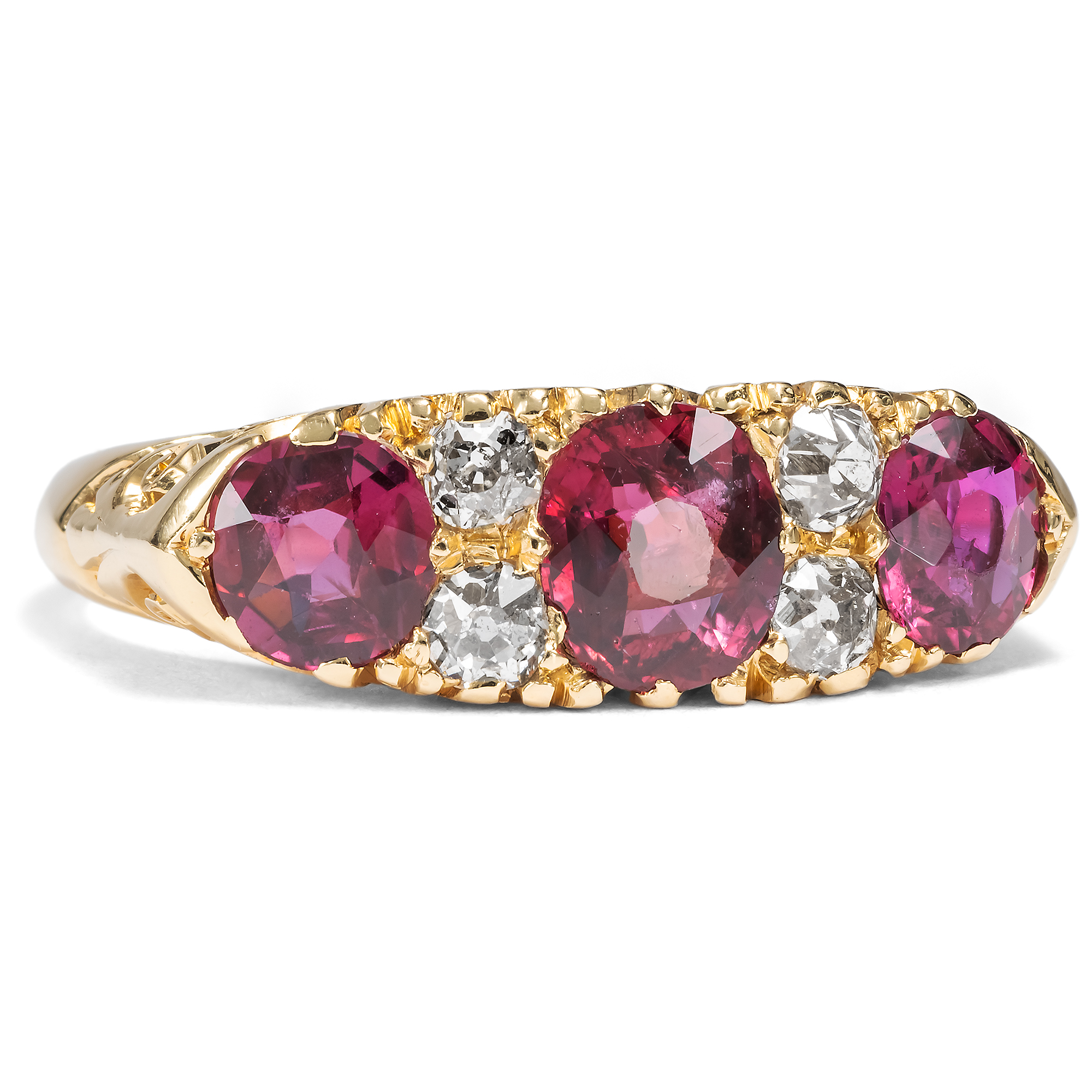 Romantic Antique Gold Ring With Rubies & Diamonds, Circa 1900