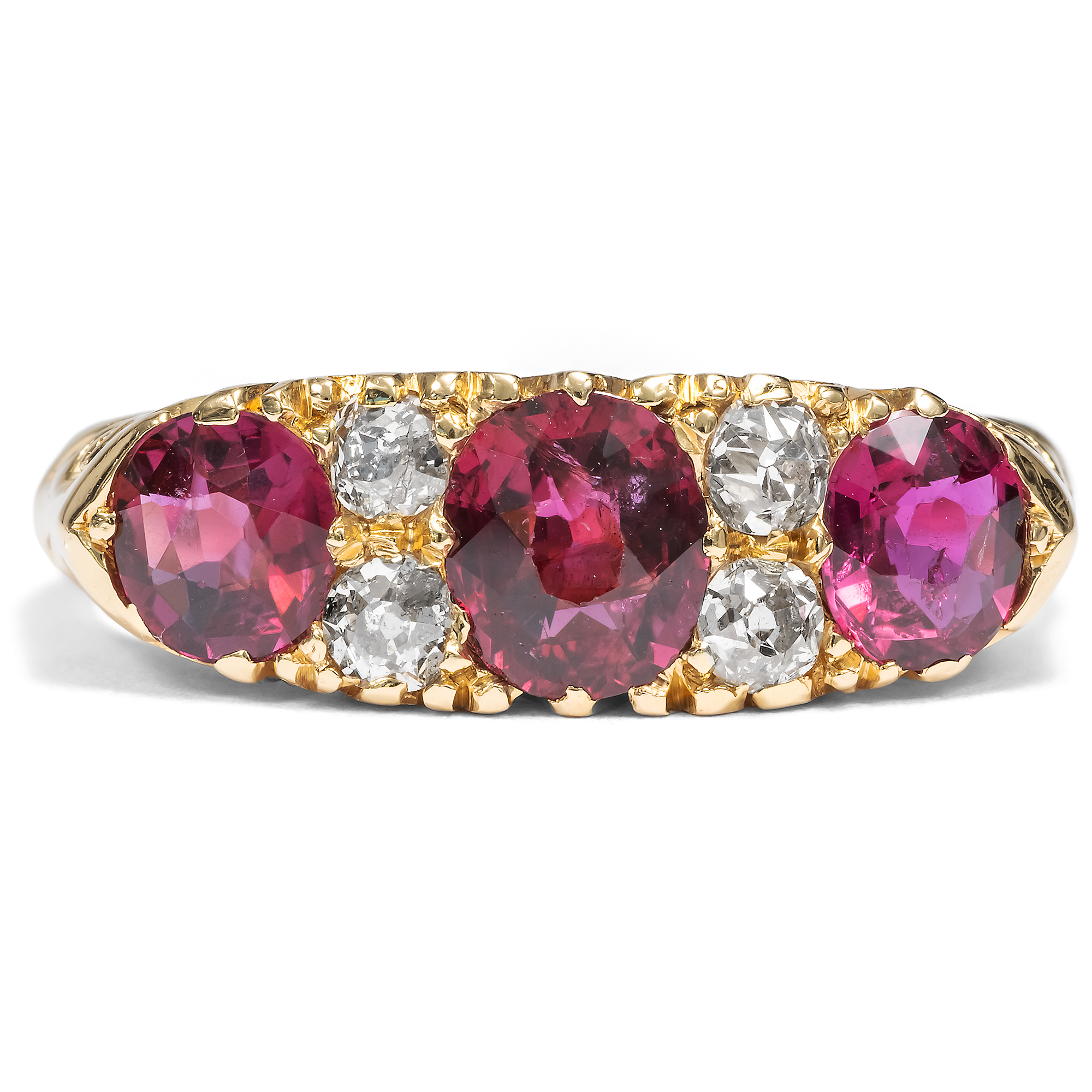 Romantic Antique Gold Ring With Rubies & Diamonds, Circa 1900