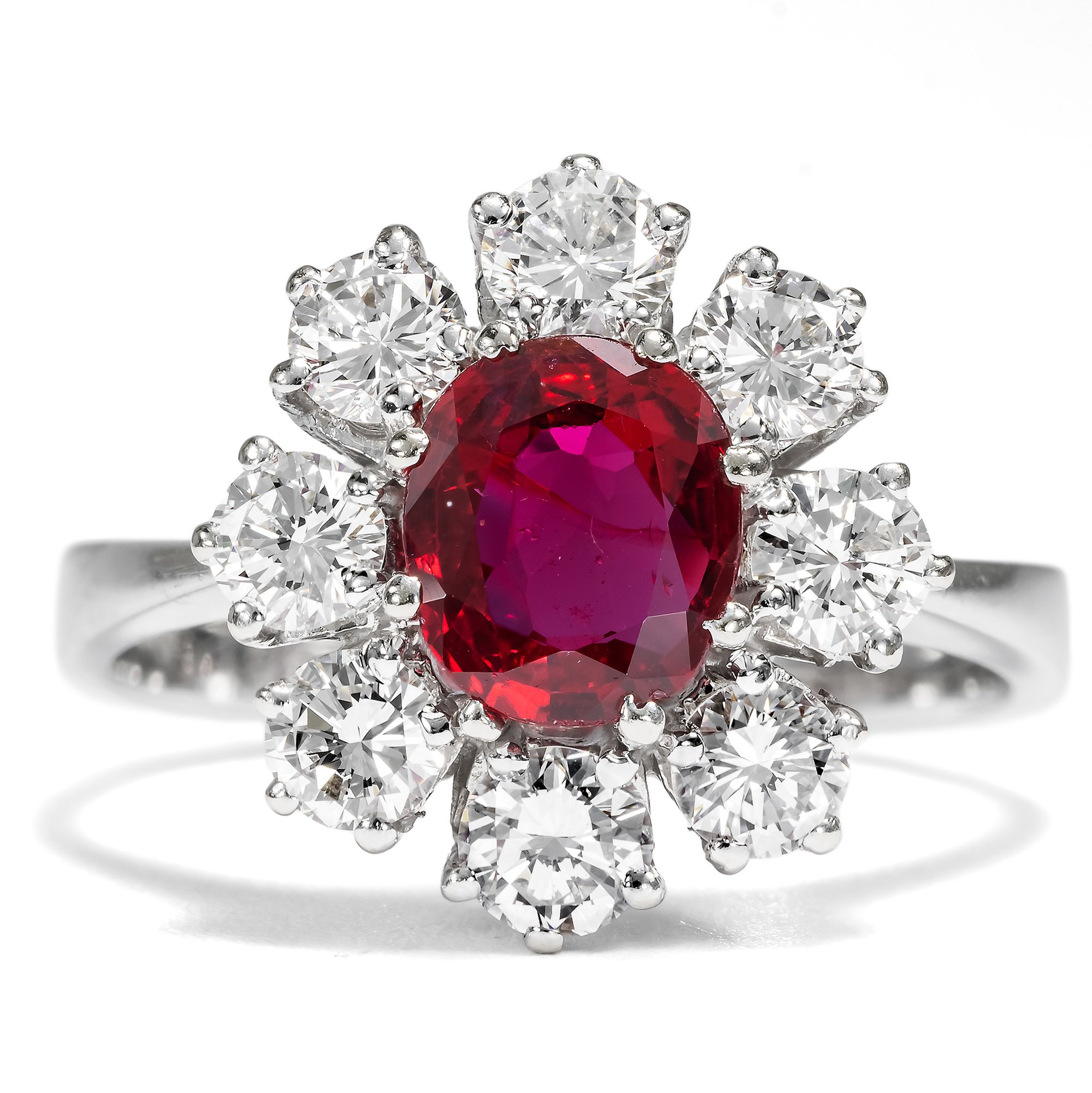 Precious Vintage White Gold Ring with Ruby & Diamonds, c. 1975