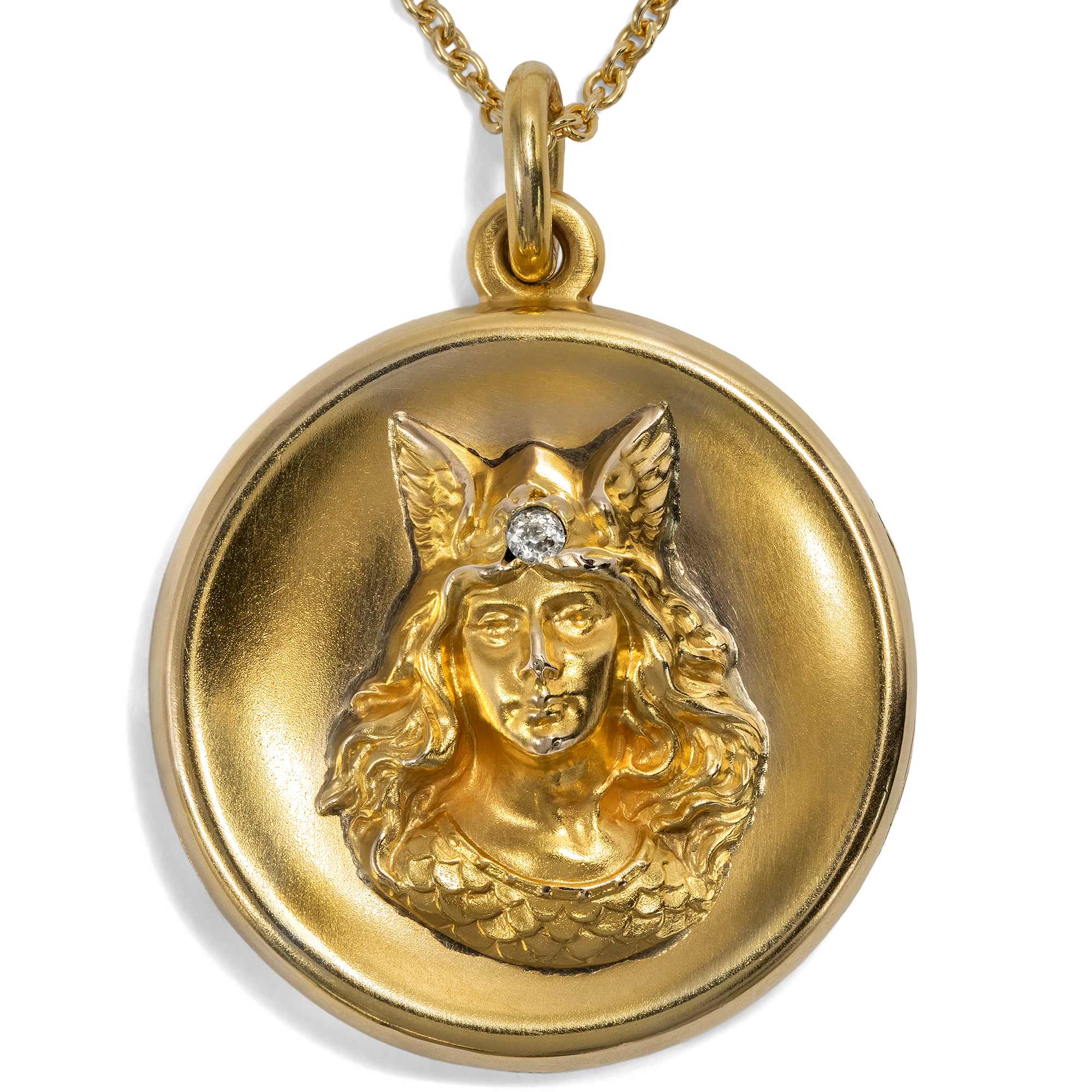 Antique Locket Pendant with Diamond in Gold, American, c. 1905