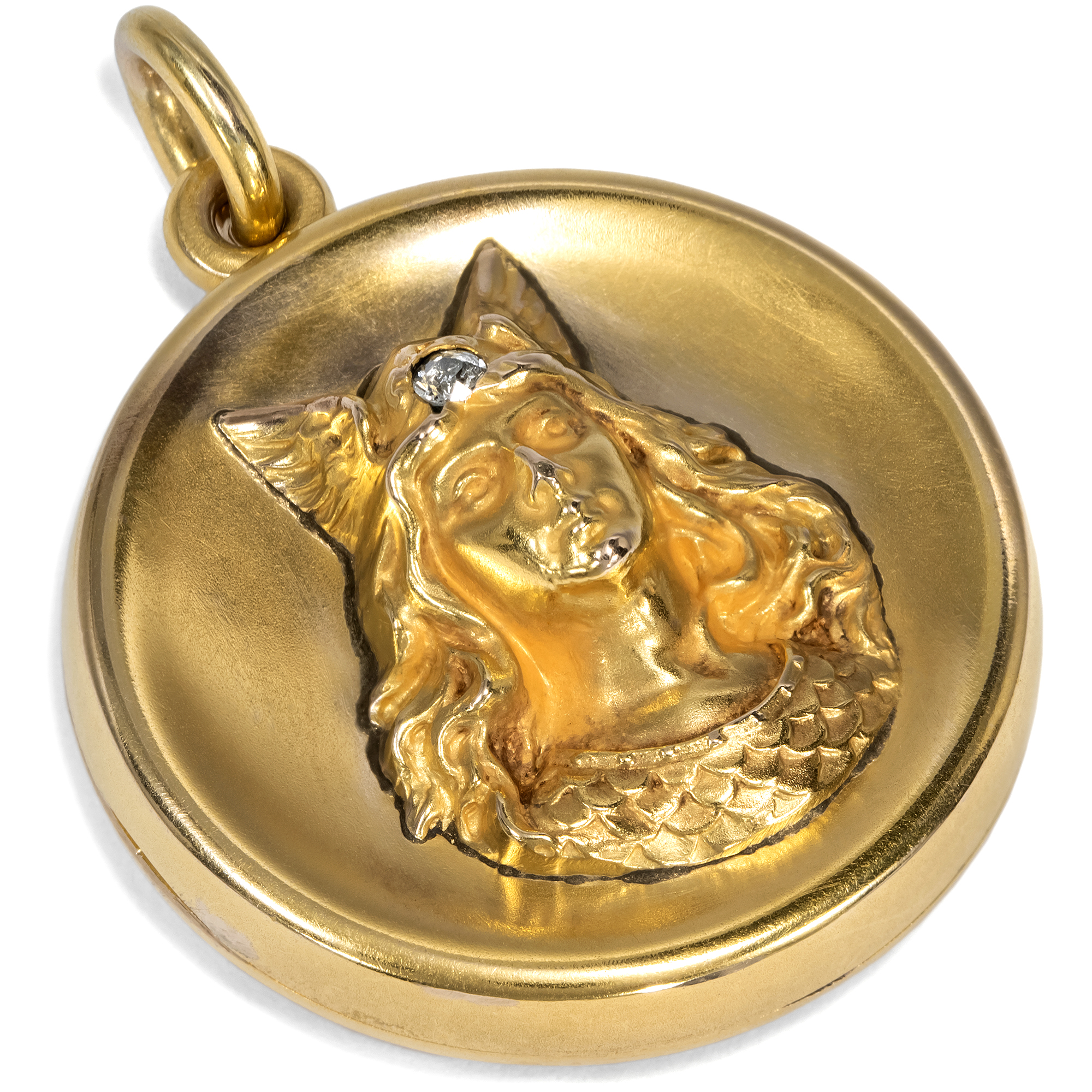 Antique Locket Pendant with Diamond in Gold, American, c. 1905