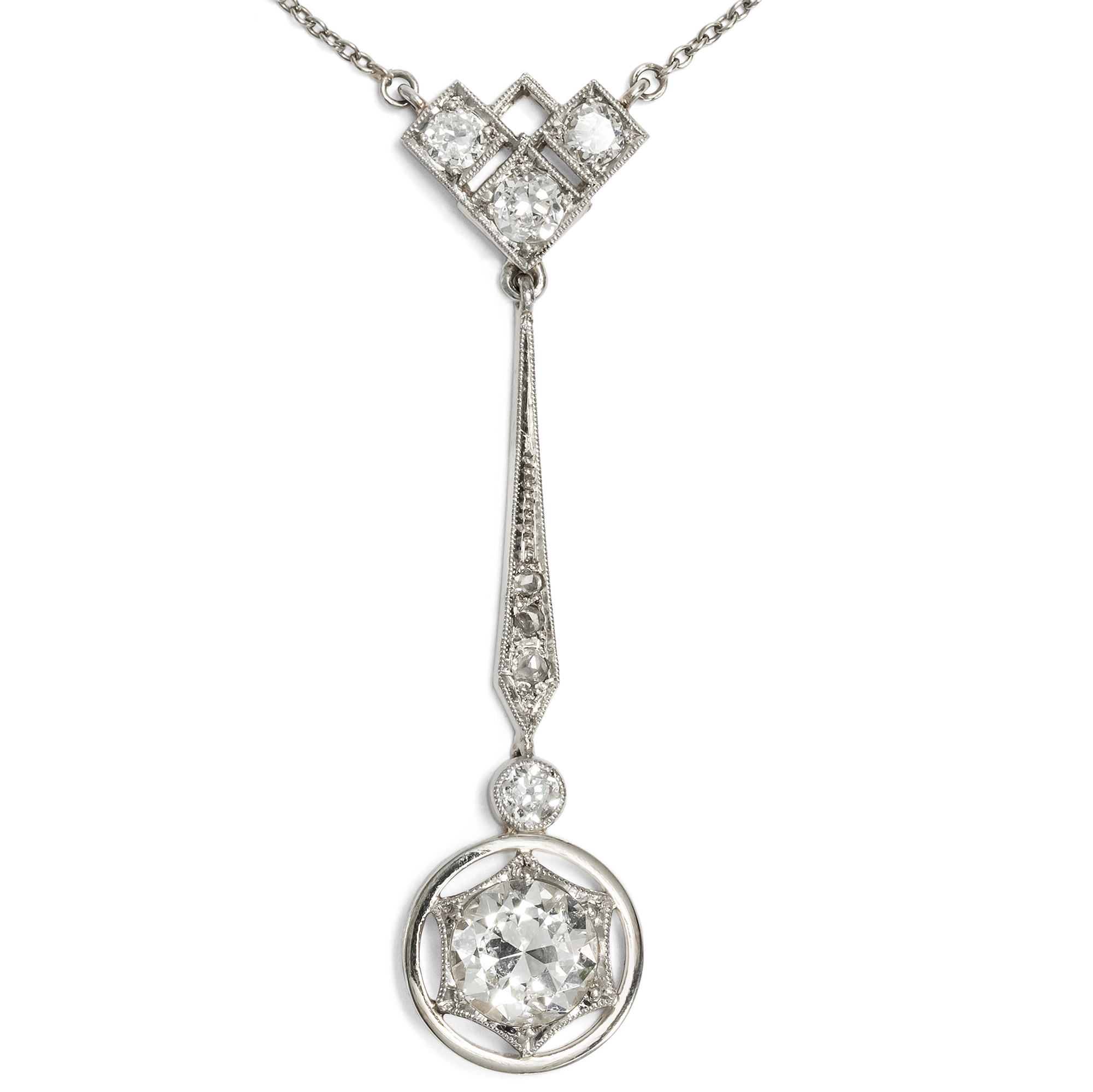 Luxuriöses Collier mit 1,31 ct Diamanten in Weißgold & Platin, um 1920