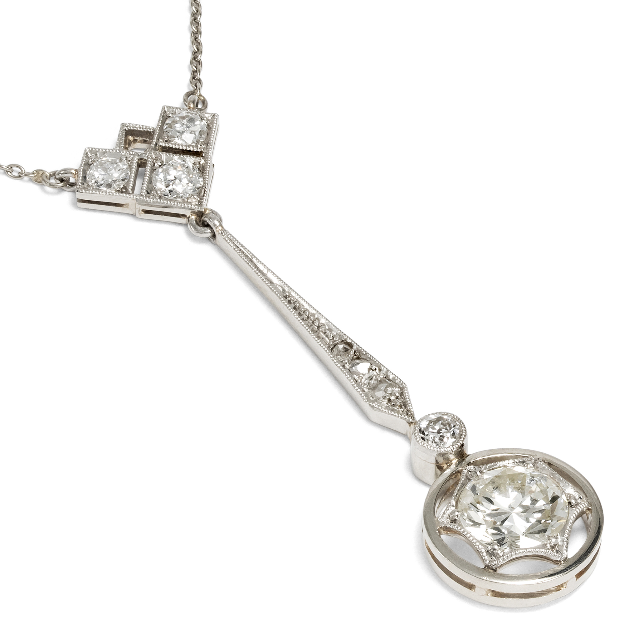 Luxuriöses Collier mit 1,31 ct Diamanten in Weißgold & Platin, um 1920