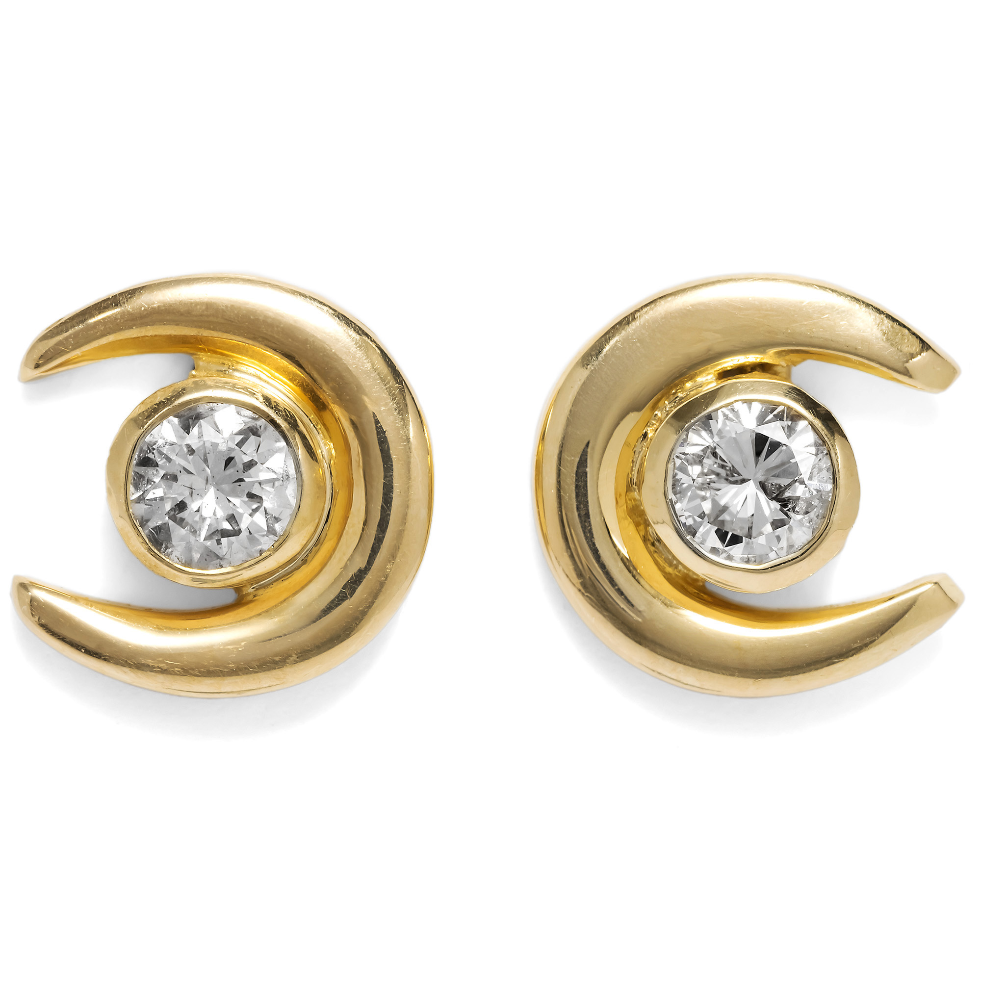 Vintage Horse Shoe Ear Studs with Diamonds in Gold, 1980s