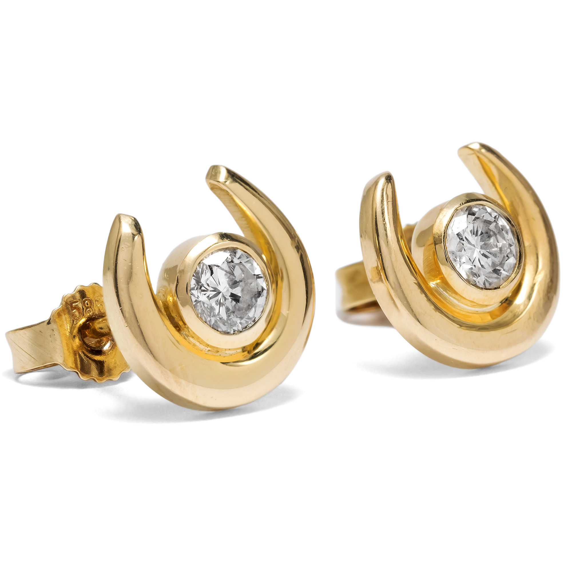 Vintage Horse Shoe Ear Studs with Diamonds in Gold, 1980s