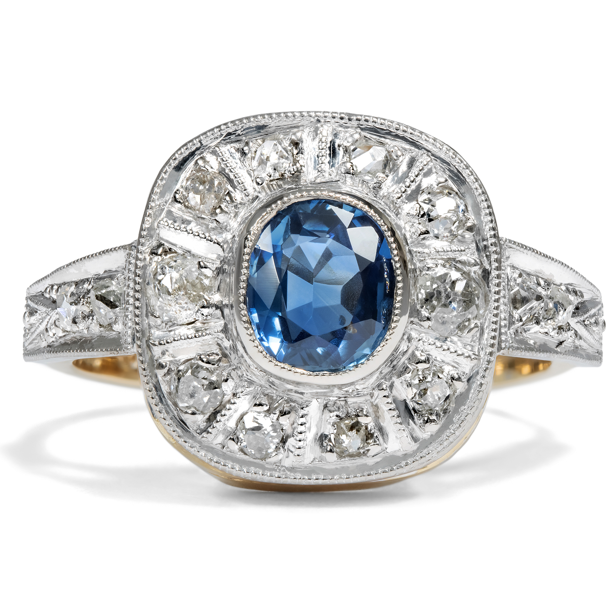 Fine Vintage Ring with Sapphire and Old Cut Diamonds, c. 1980 Fine Vintage Ring with Sapphire and Old Cut Diamonds, c. 1980