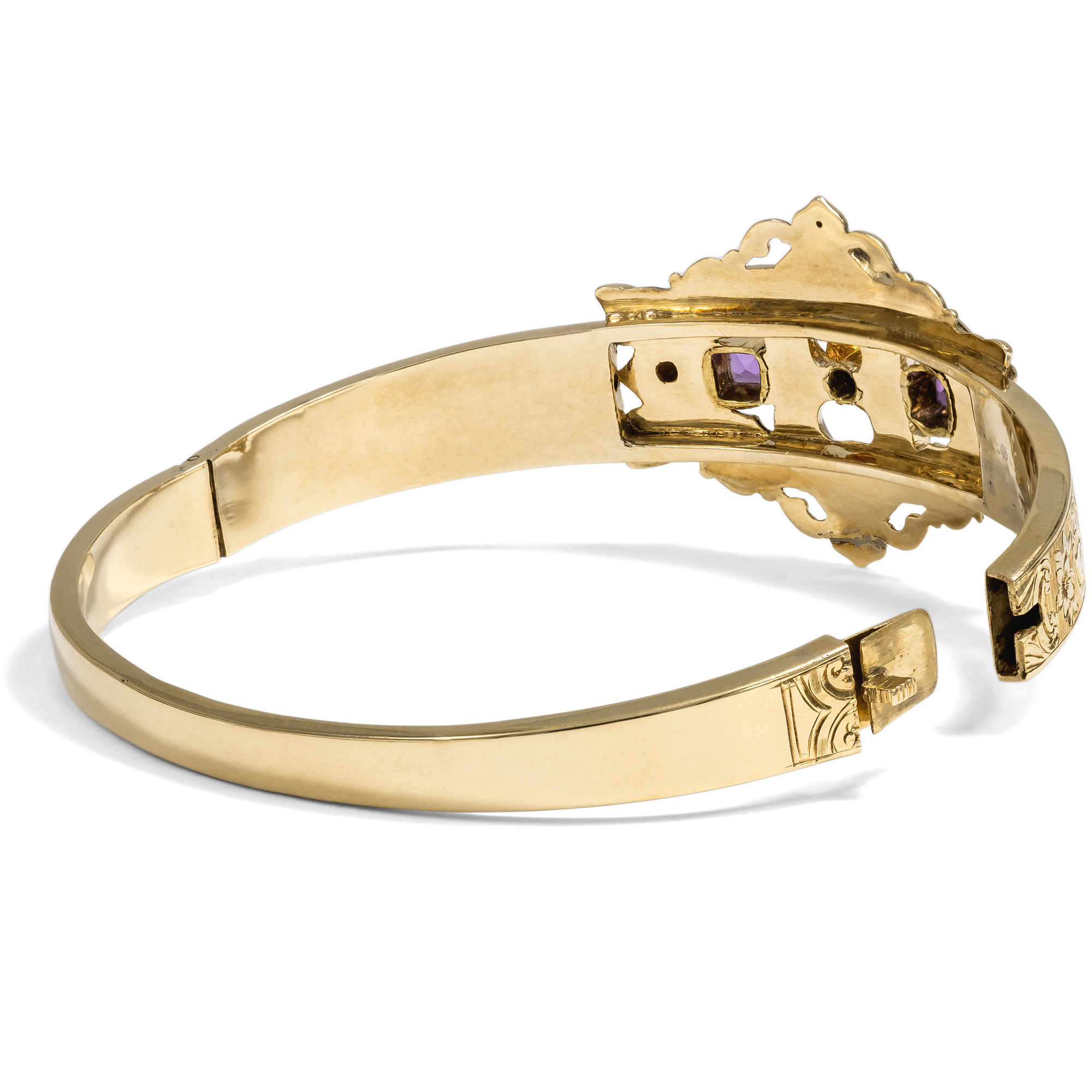 Antiker Armreif aus Gold mit Perle und Amethysten, um 1845 Antiker Armreif aus Gold mit Perle und Amethysten, um 1845