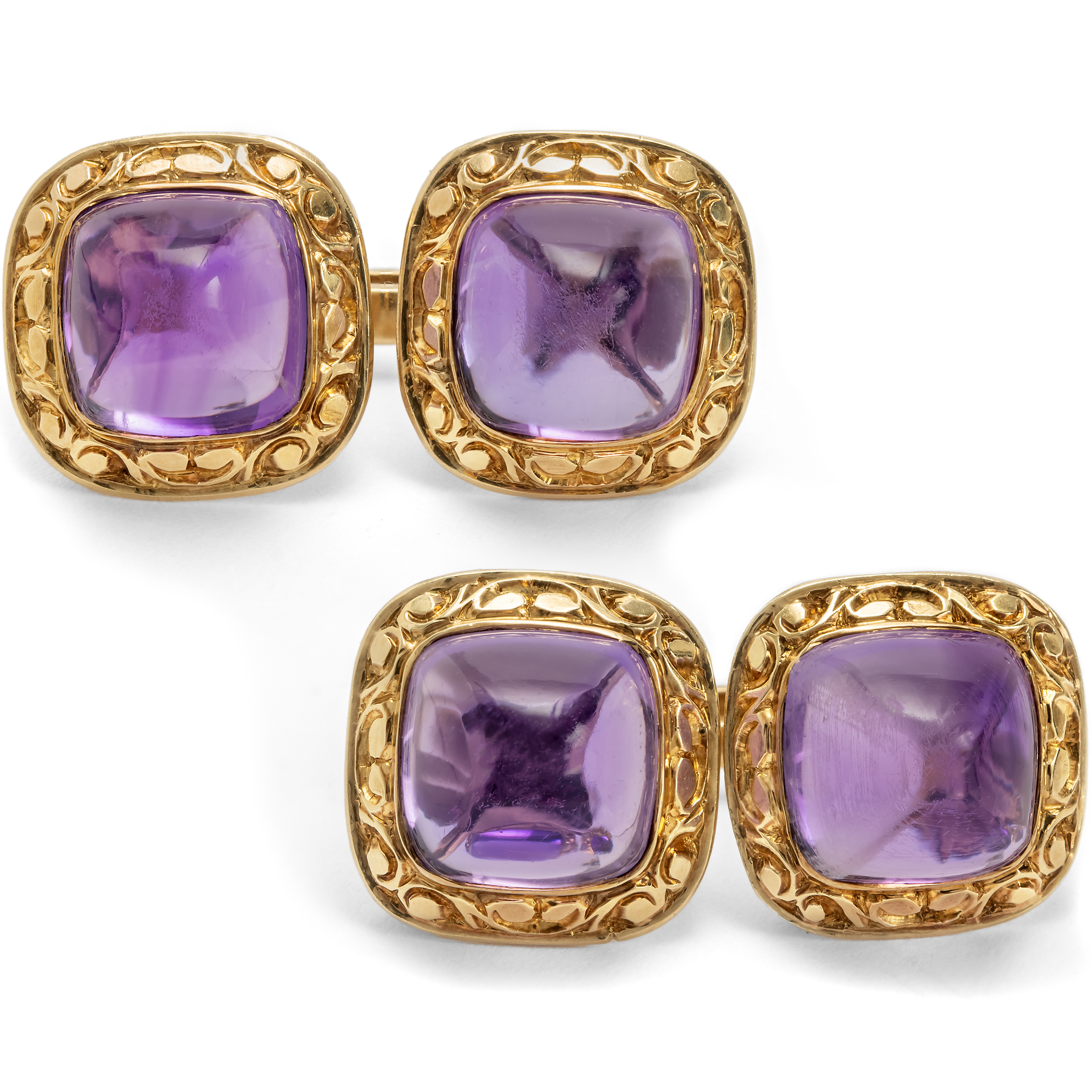 Edle antike Manschettenknöpfe mit Amethysten & Gold, um 1920