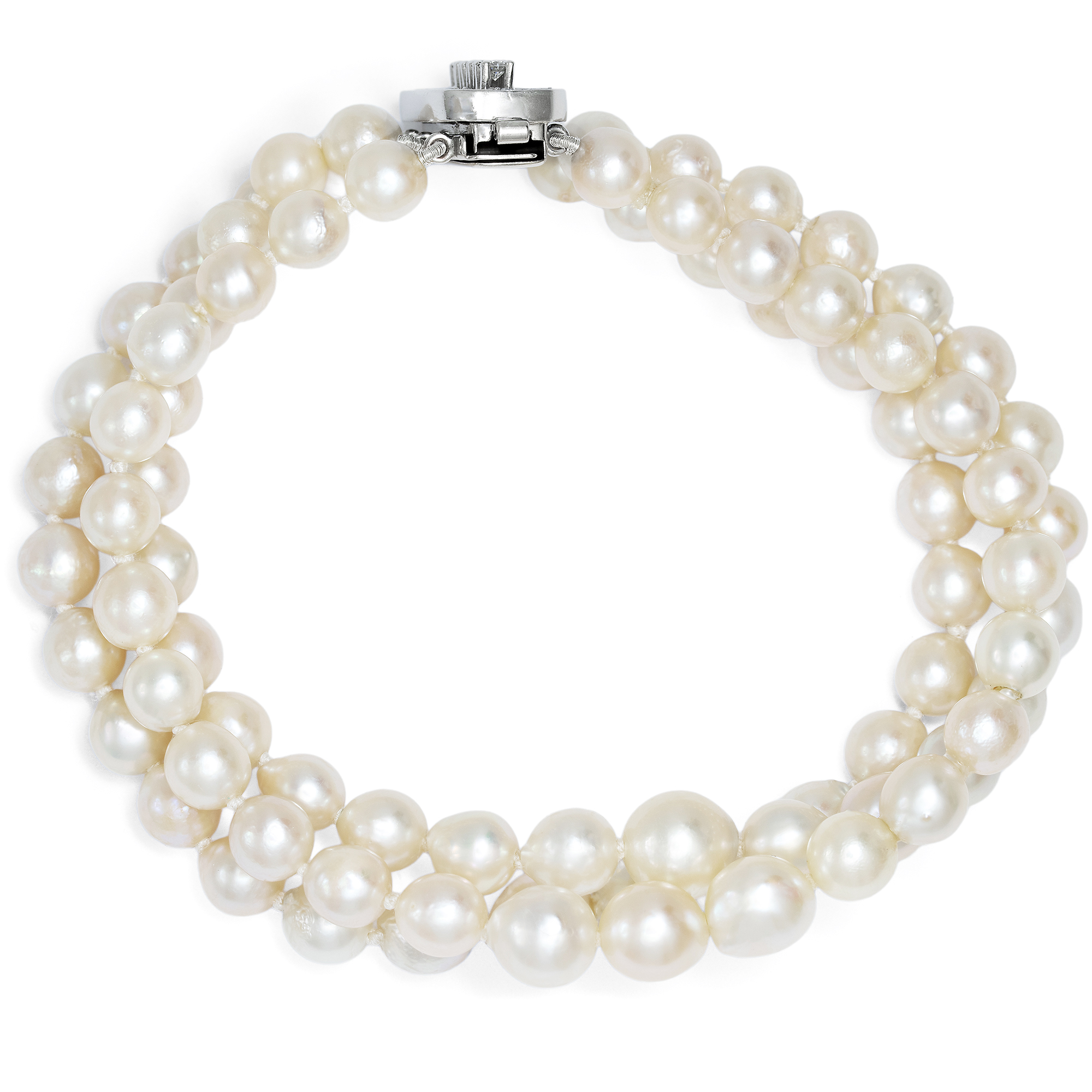 Elegantes Armband aus Akoya-Zuchtperlen mit Diamantschließe, um 1980 Elegantes Armband aus Akoya-Zuchtperlen mit Diamantschließe, um 1980