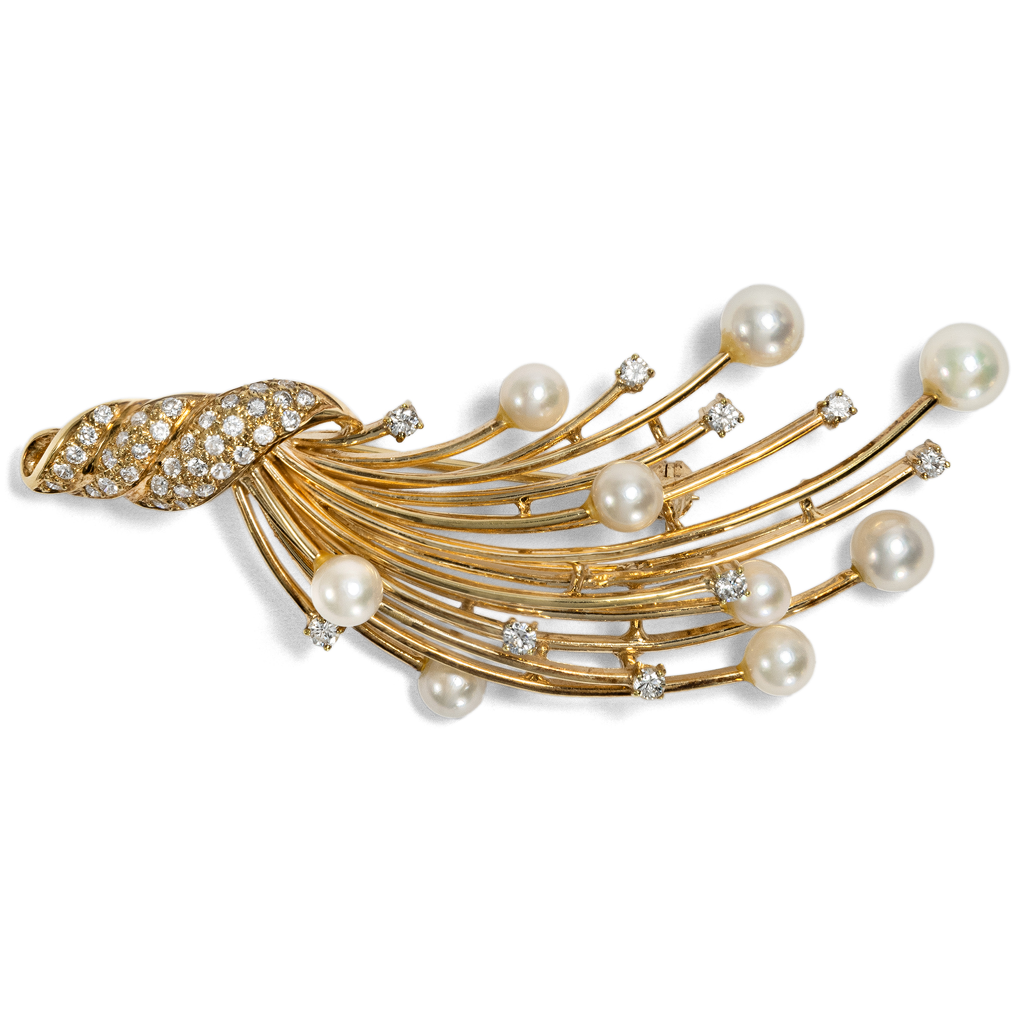 Vintage Gold Brooch with Pearls & Diamonds, Germany c. 1965