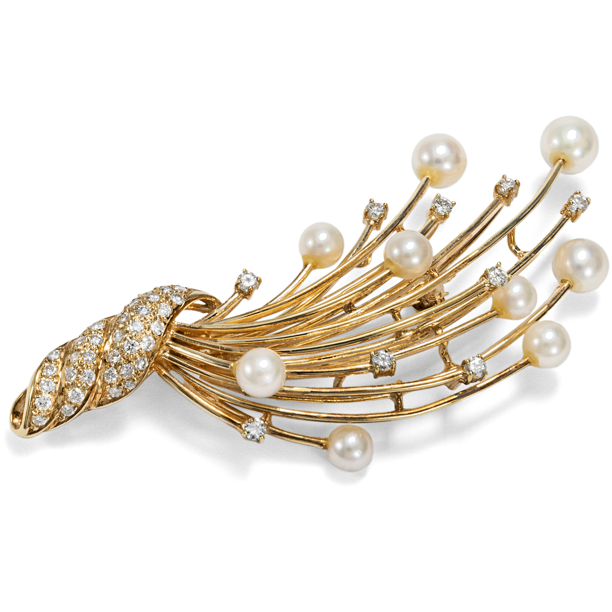 Vintage Gold Brooch with Pearls & Diamonds, Germany c. 1965