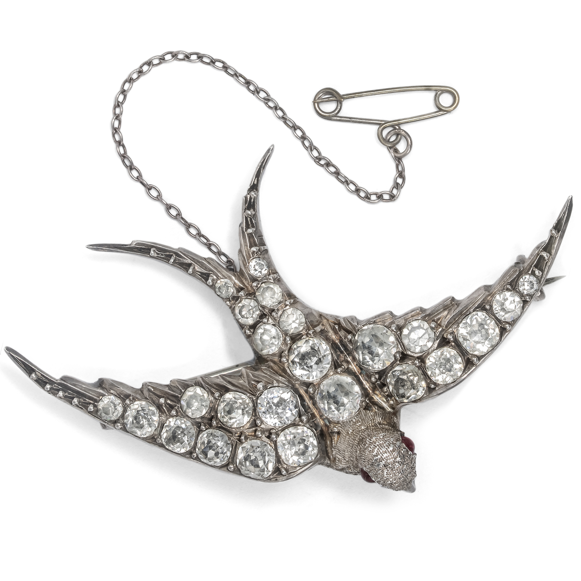 Antique Lovebird Brooch with Paste in Silver, Paris, c. 1890s