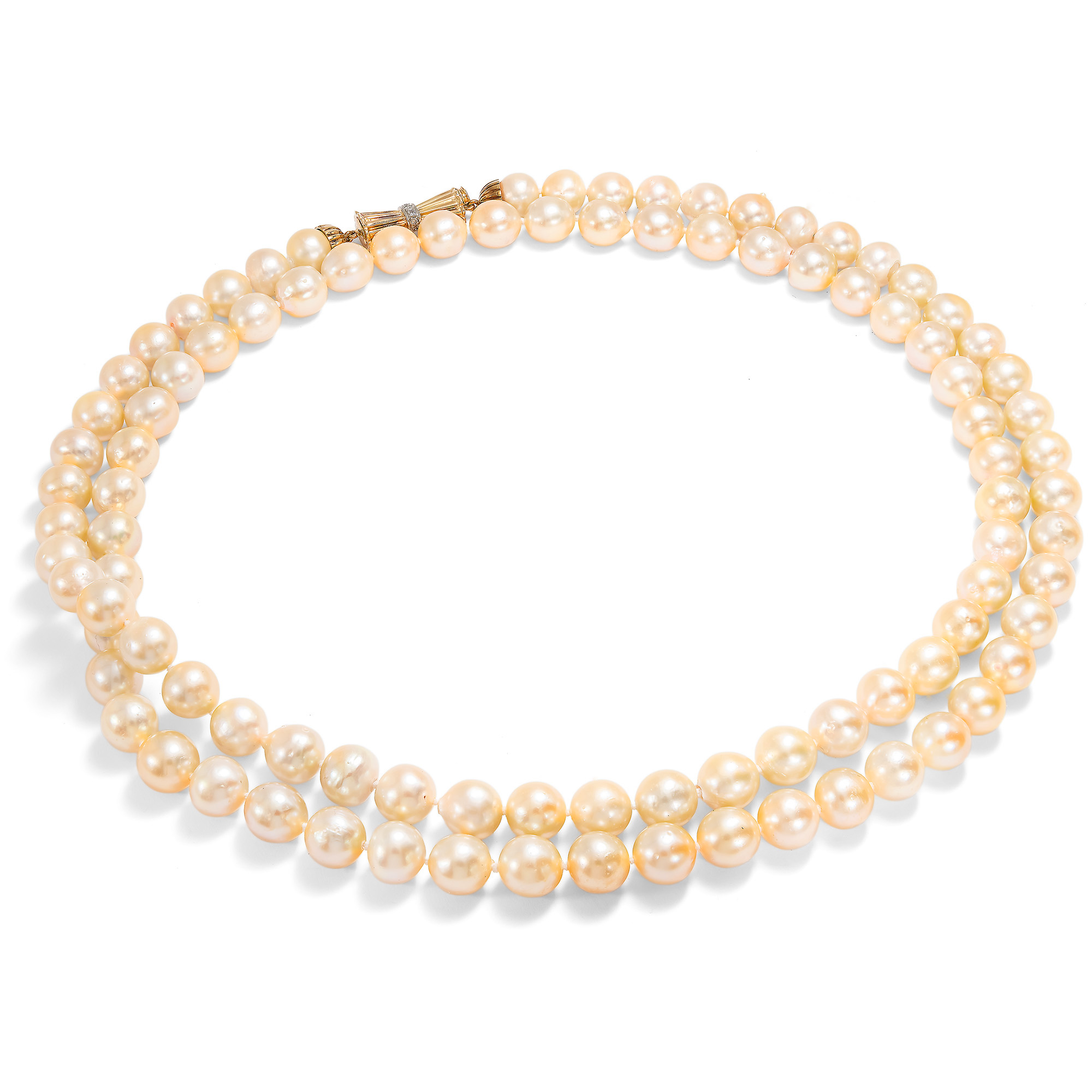 Vintage Akoya Pearls Necklace with Diamond Clasp, c. 1955 & Later