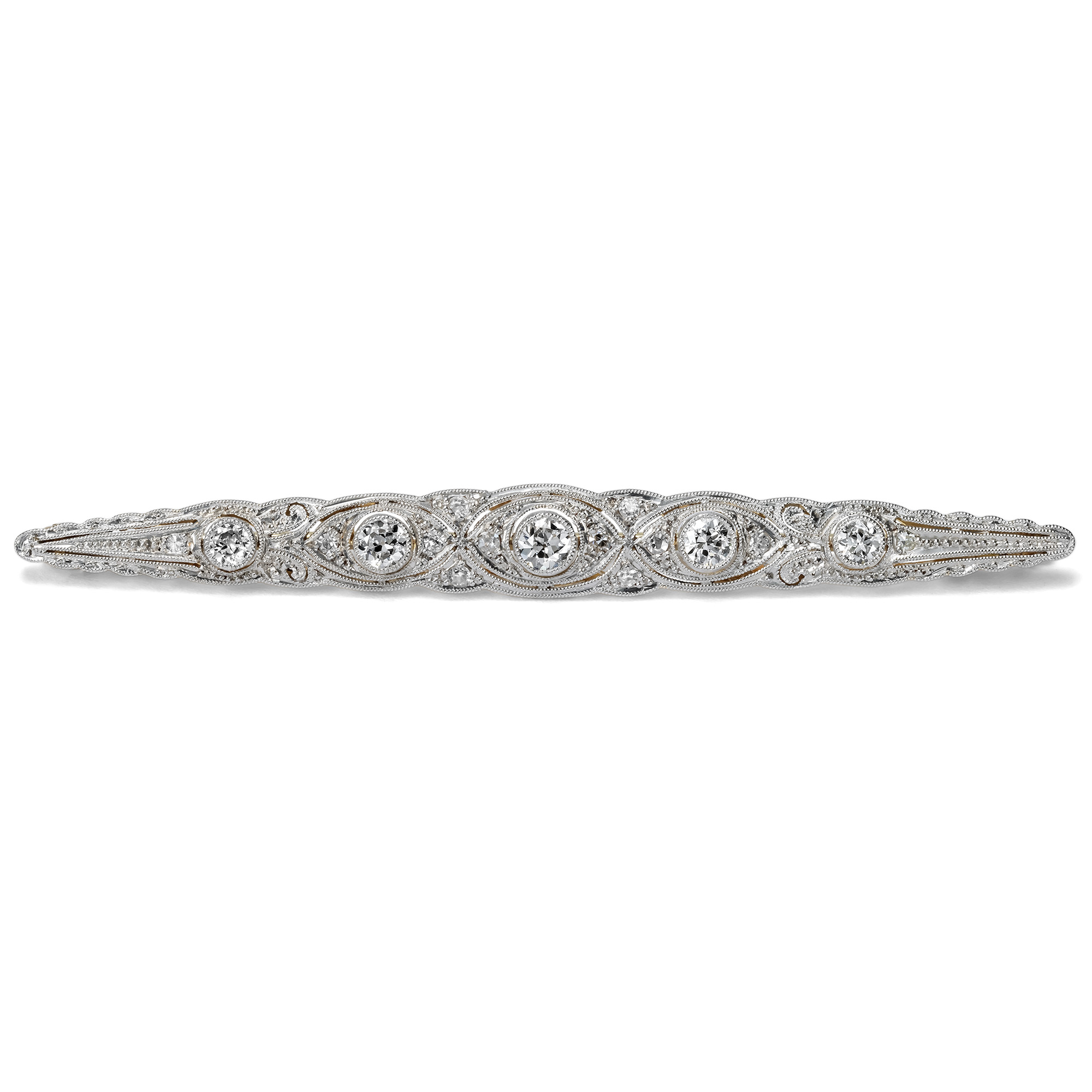 Exquisite Art Déco Pin Brooch with Diamonds in Platinum on Gold, 1920s