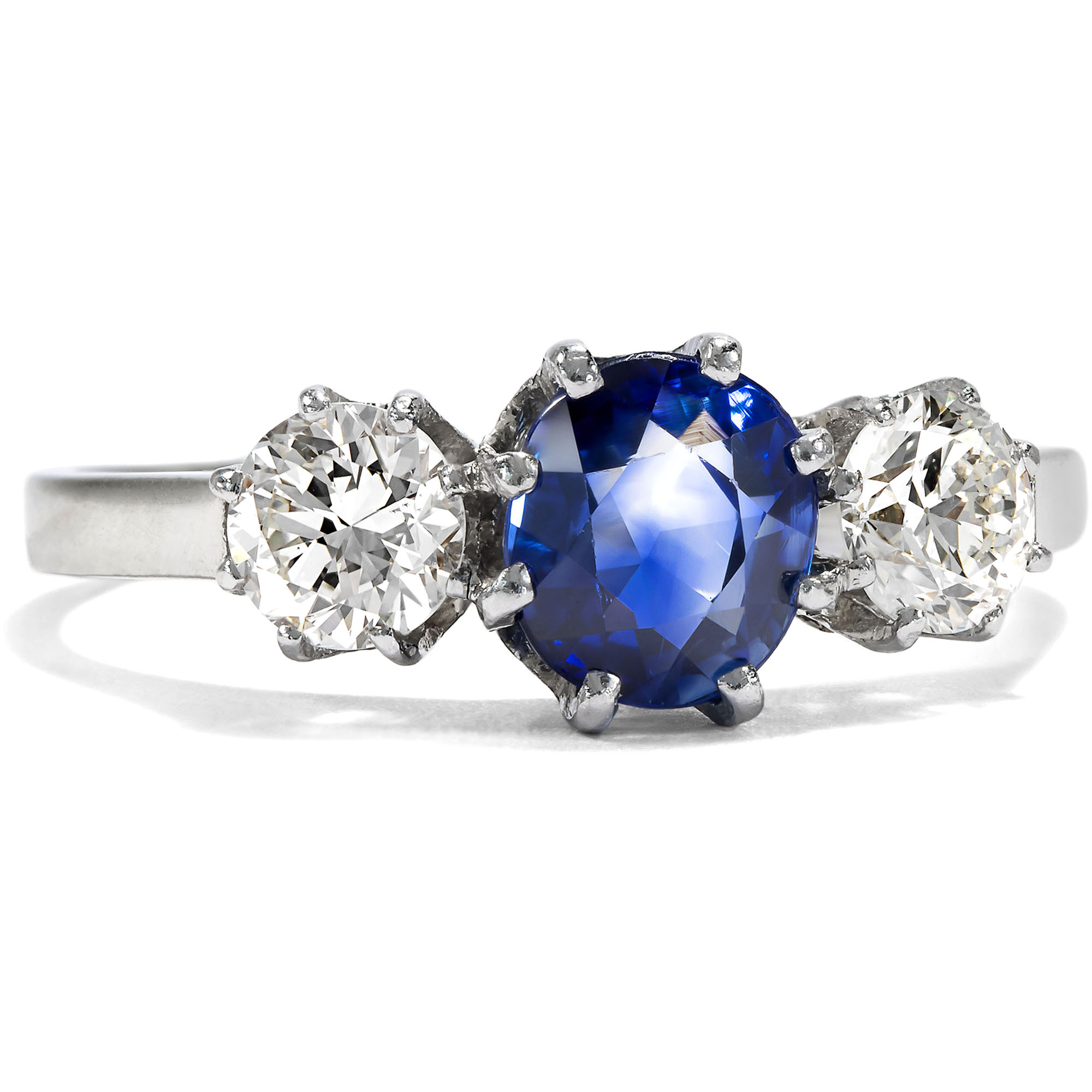 Vintage Sapphire & Diamonds Ring in White Gold, Probably from New York, c. 1950