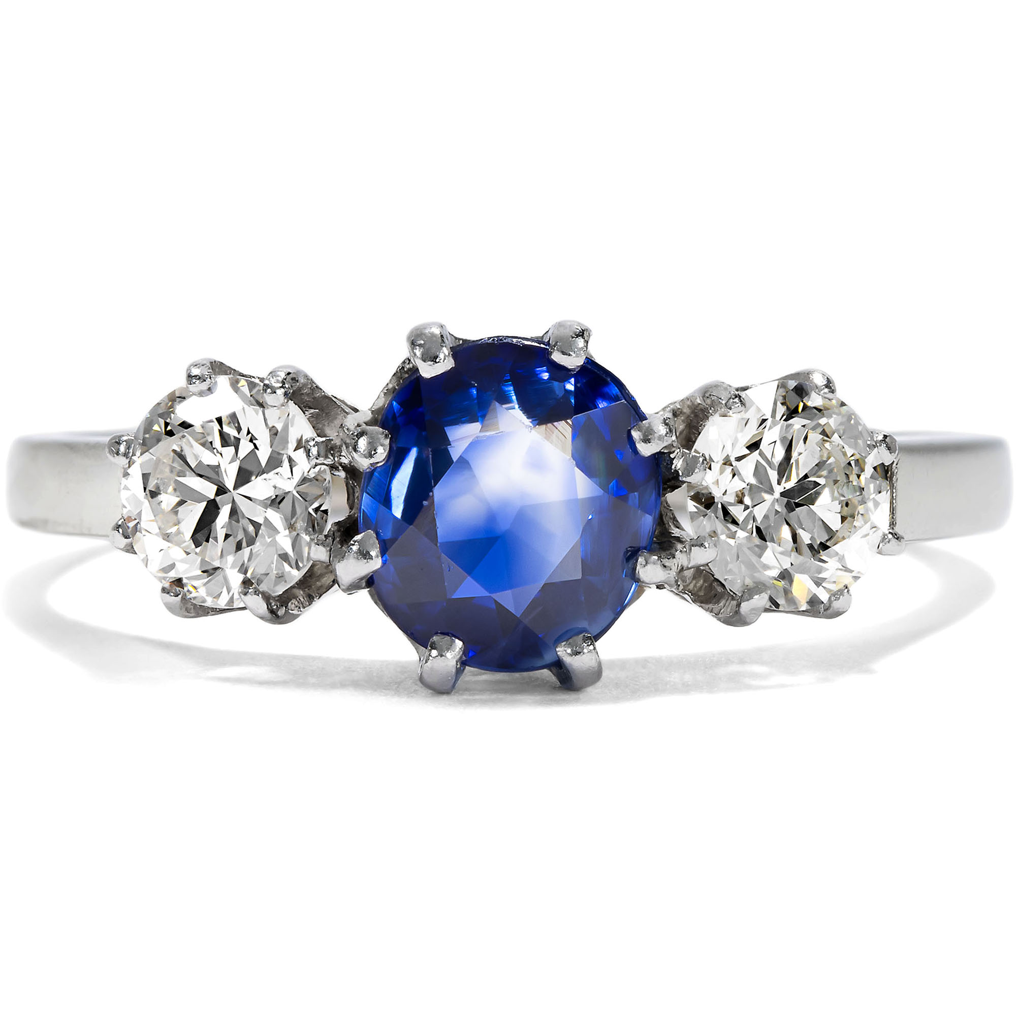 Vintage Sapphire & Diamonds Ring in White Gold, Probably from New York, c. 1950