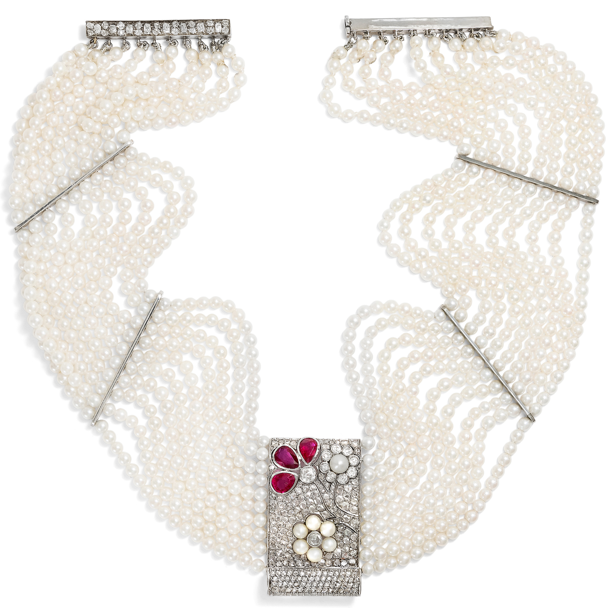 Kostbares „Collier-de-Chien“ aus einem Rubin- & Diamantclip des Art Déco, um 1930 & später Kostbares „Collier-de-Chien“ aus einem Rubin- & Diamantclip des Art Déco, um 1930 & später