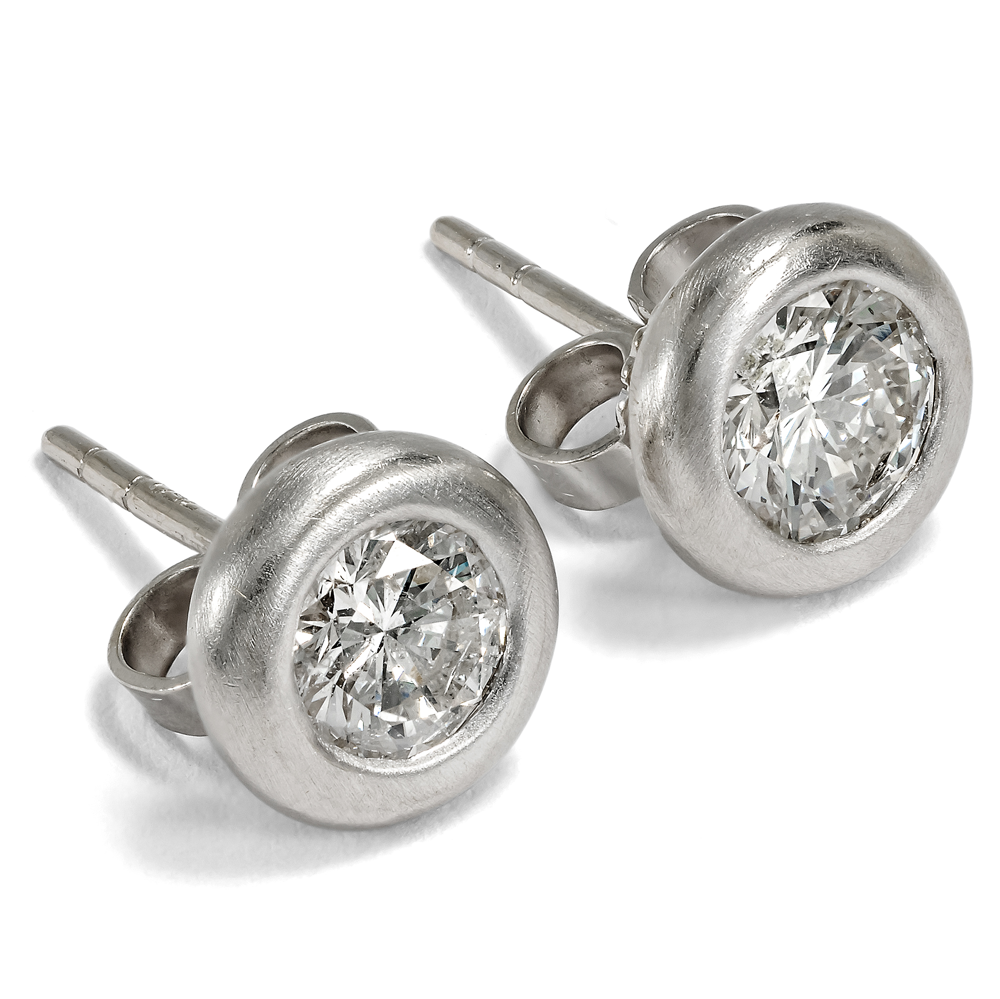 Vintage Solitaire Stud Earrings with 1.00 ct Brilliants in White Gold, c. 2000