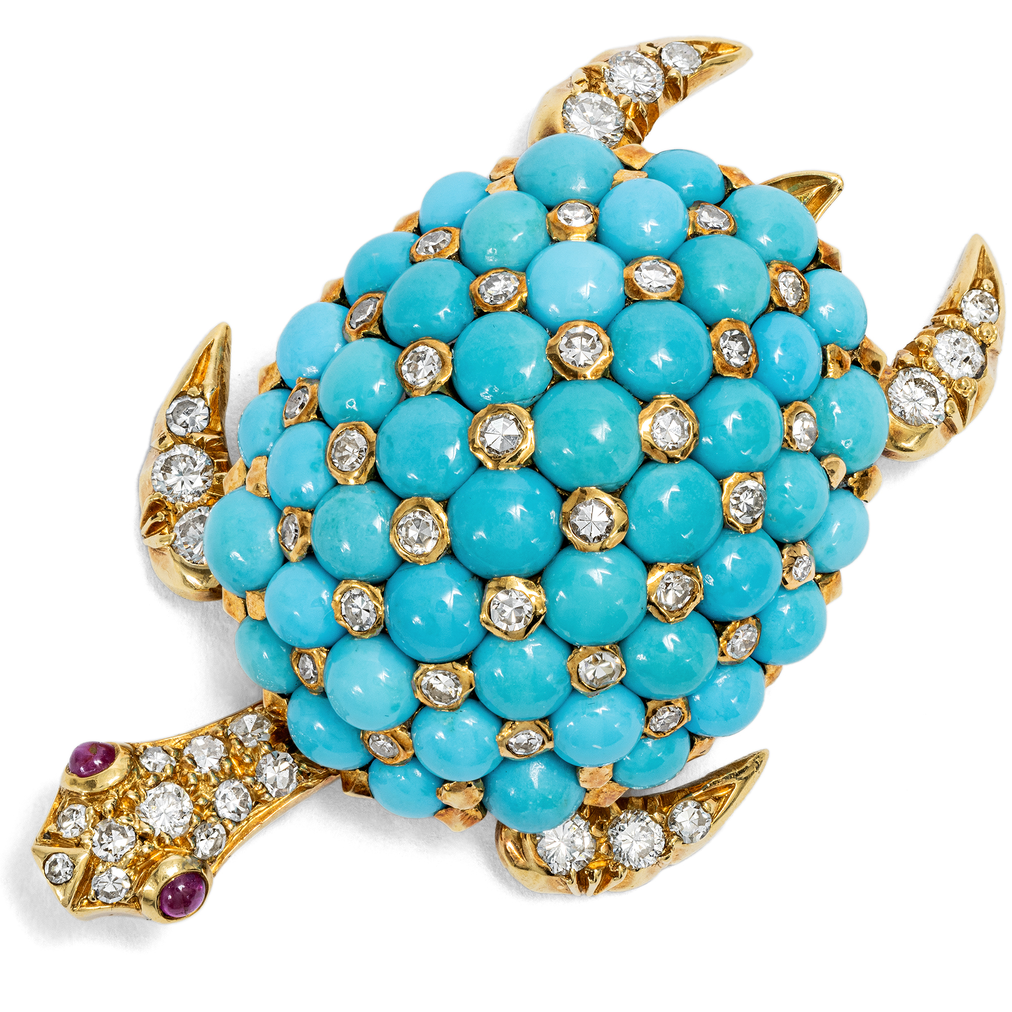 Vintage Turtle Brooch with Turquoise and Diamonds in Gold, Paris, c. 1970s