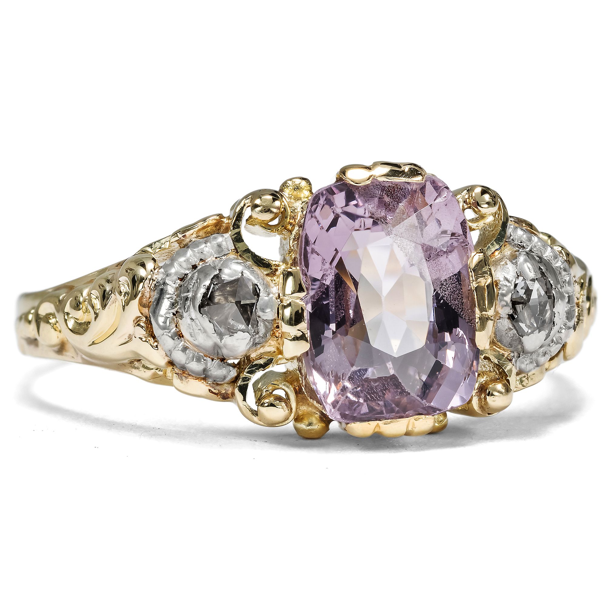 Antique Ring with Amethyst & Diamonds in Gold, c. 1935