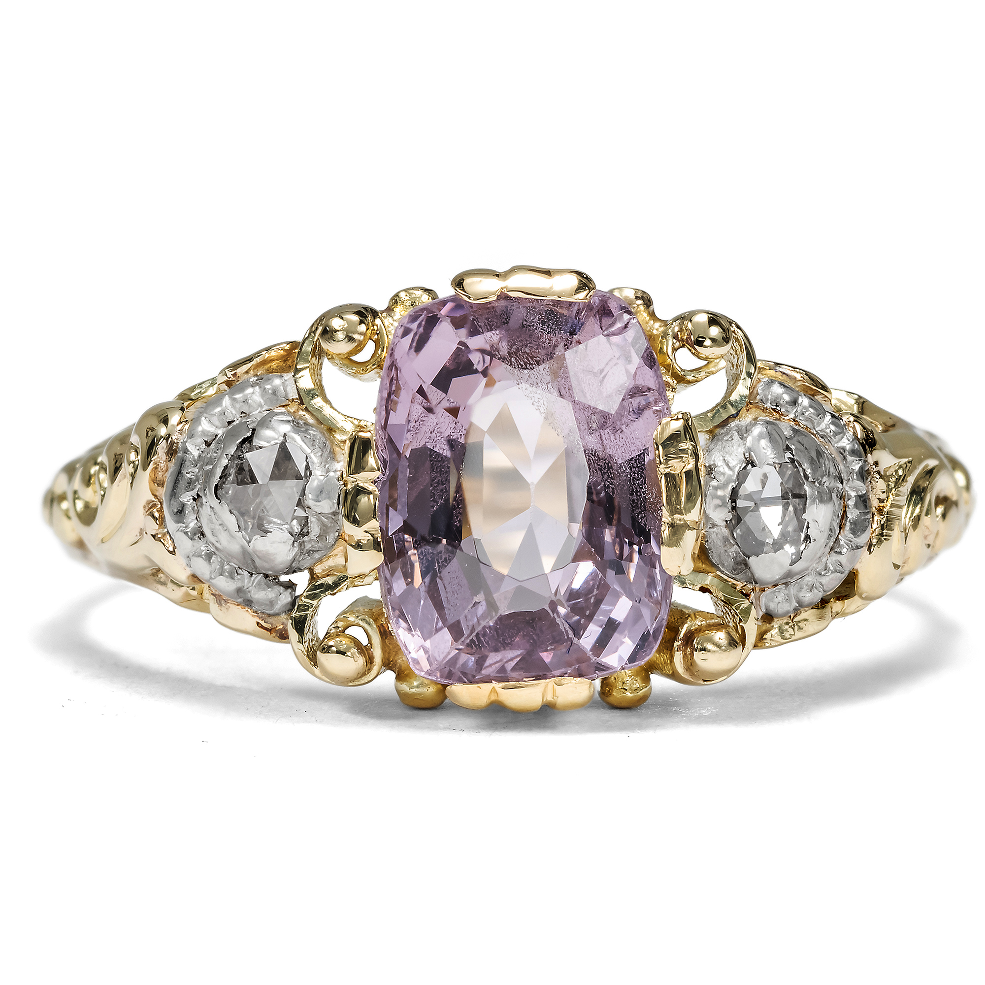 Antique Ring with Amethyst & Diamonds in Gold, c. 1935