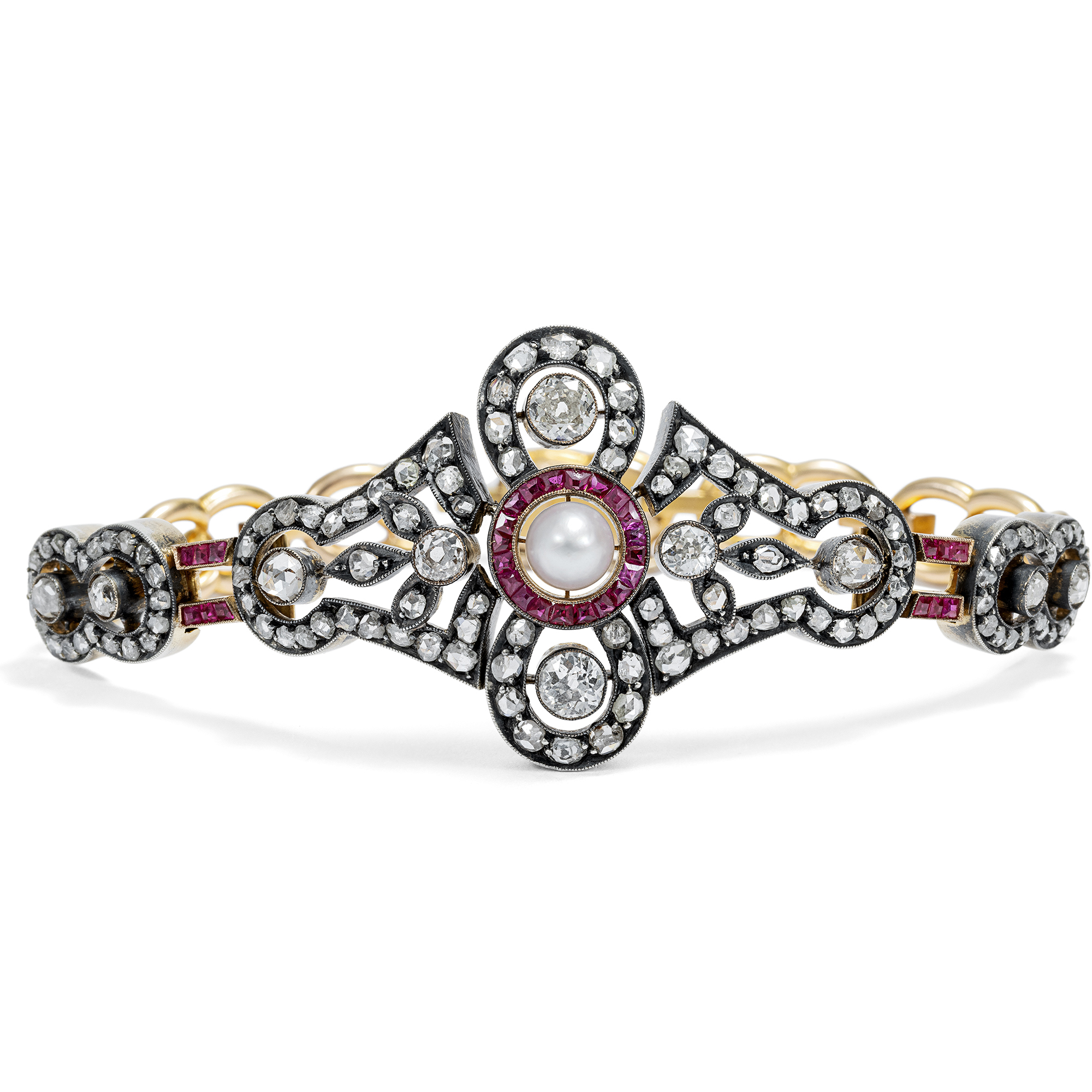 Prachtvolles Armband mit Naturperle & Diamanten, um 1905