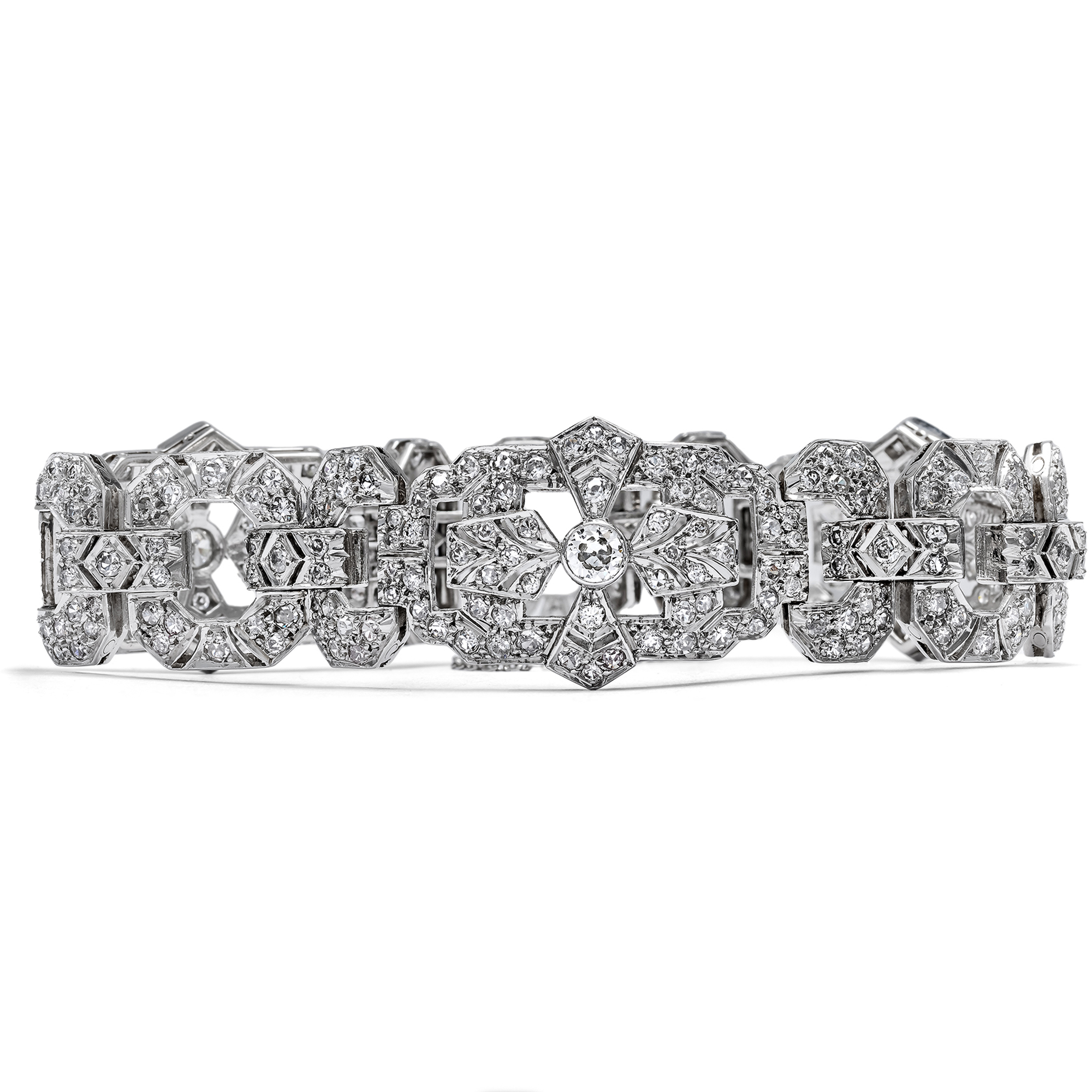 Großartiges Art Déco Armband mit 11,95 ct Diamanten in Platin, Frankreich um 1930