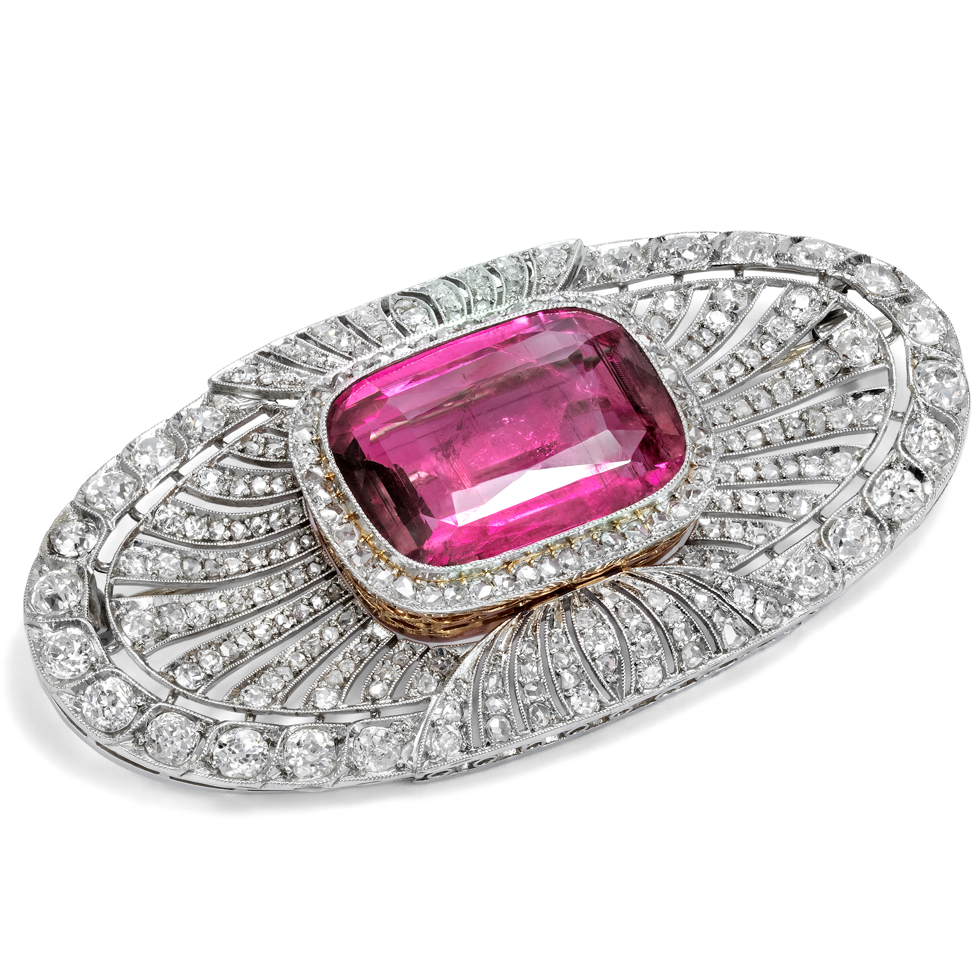 Unusual Déco Brooch with a Pink Tourmaline and Diamonds, c. 1930