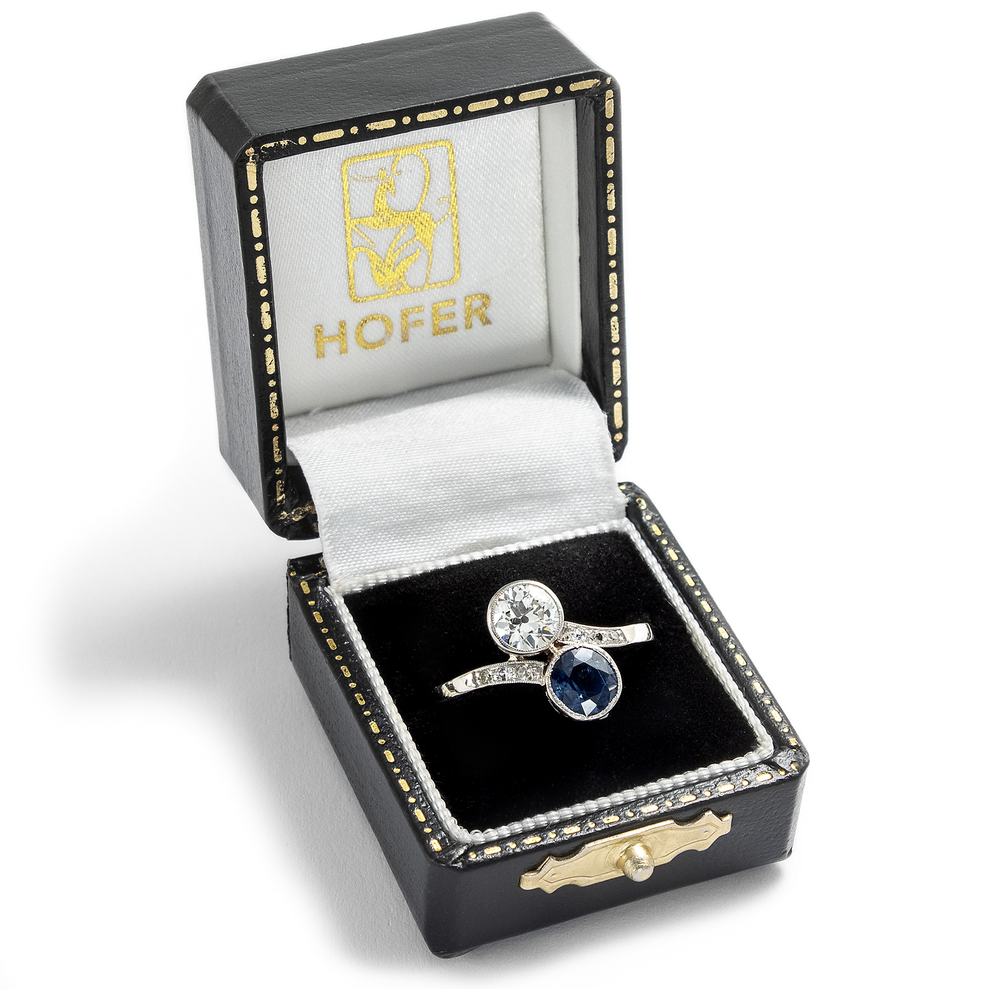 Klassischer „Toi-et-moi“ Ring mit Saphir & Diamanten, um 1920 Klassischer „Toi-et-moi“ Ring mit Saphir & Diamanten, um 1920