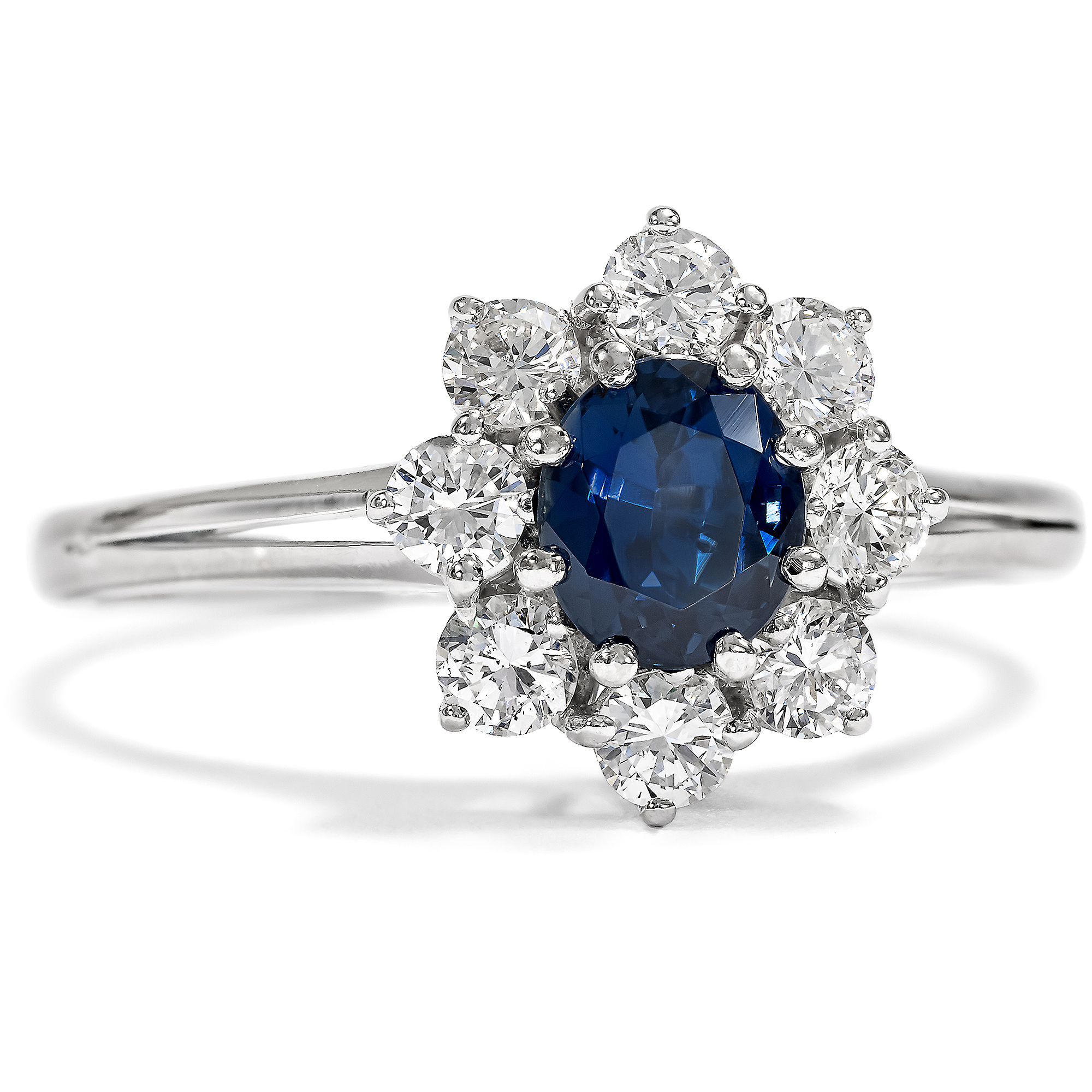 Timeless Ring With Sapphire & Diamonds in White Gold, Circa 1980