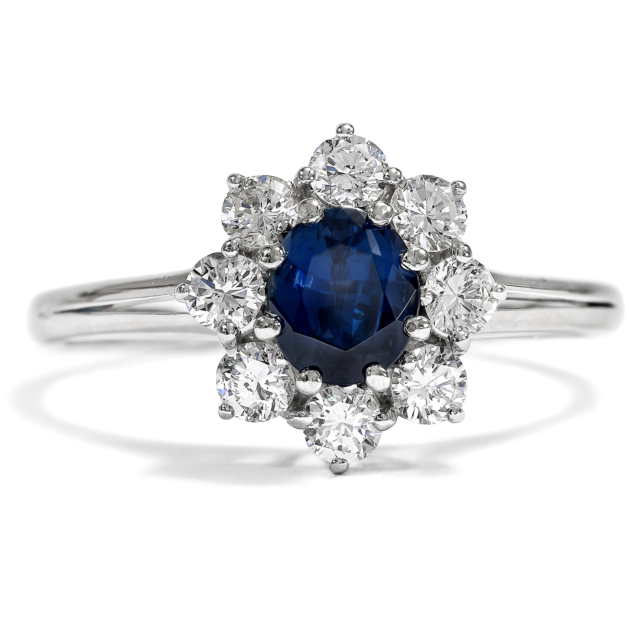 Timeless Ring With Sapphire & Diamonds in White Gold, Circa 1980