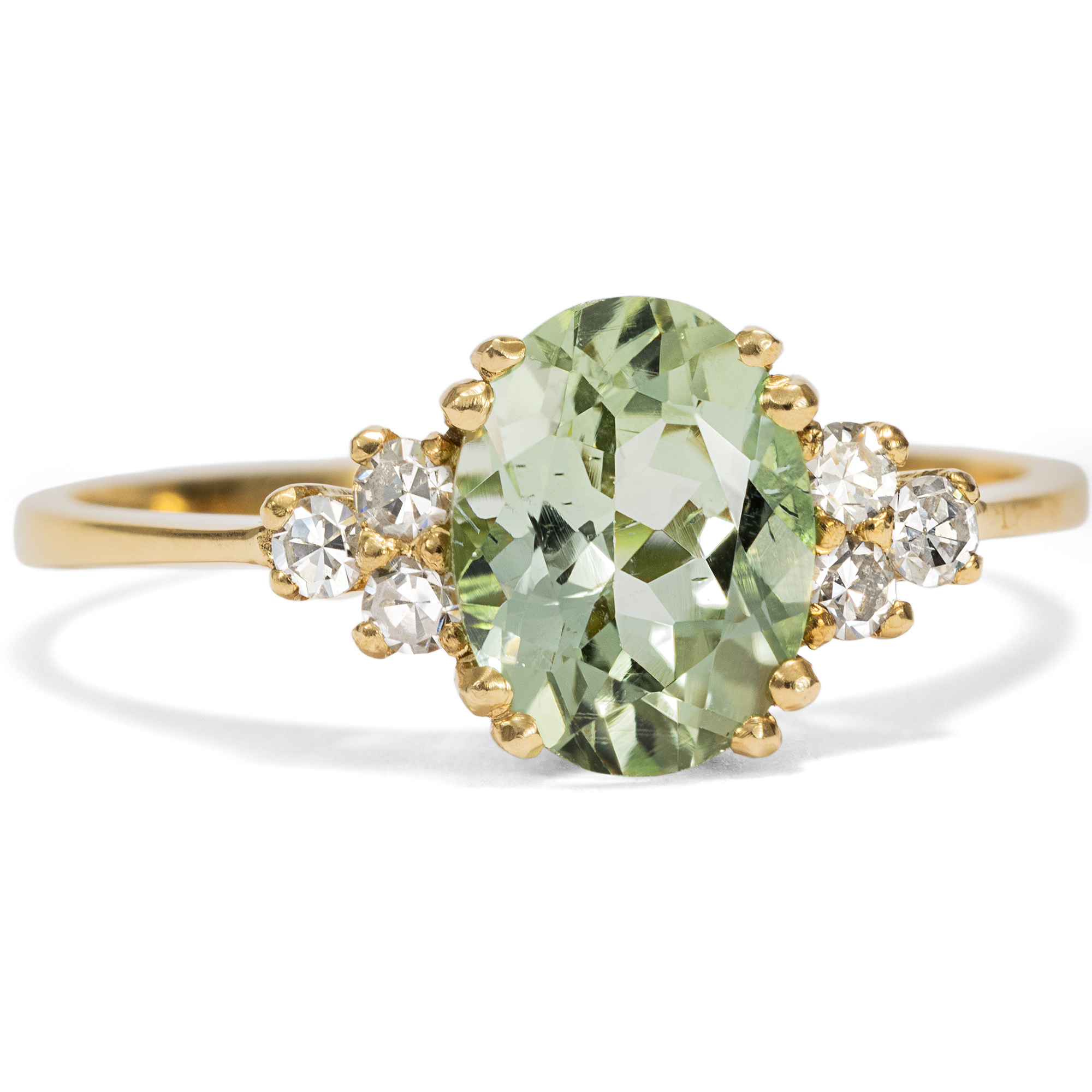 Unworn Ring with Lime Green Tourmaline & Diamonds in Gold from Our Workshop