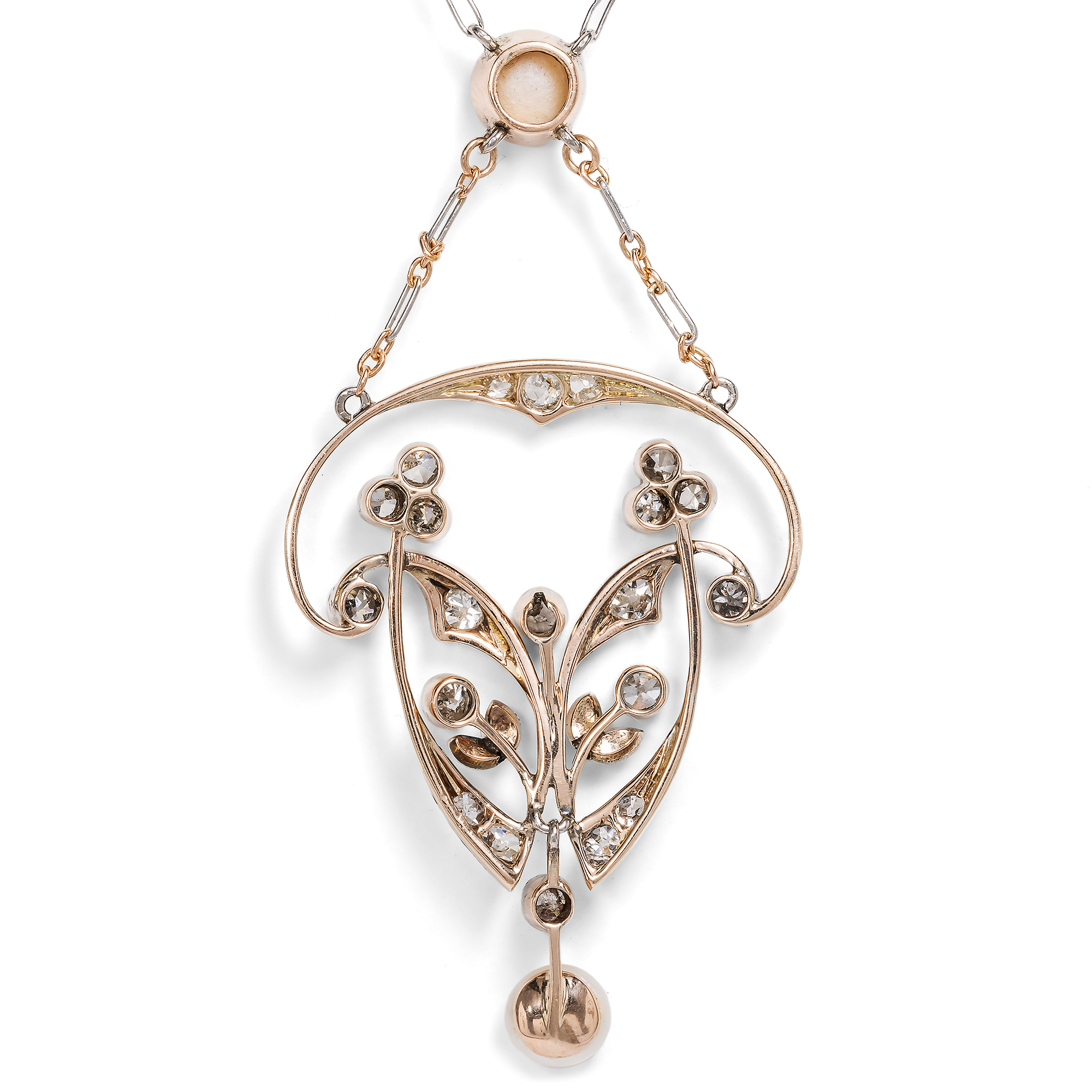 Zartes Collier mit Diamanten & Perlen in Platin & Gold, um 1905 Zartes Collier mit Diamanten & Perlen in Platin & Gold, um 1905