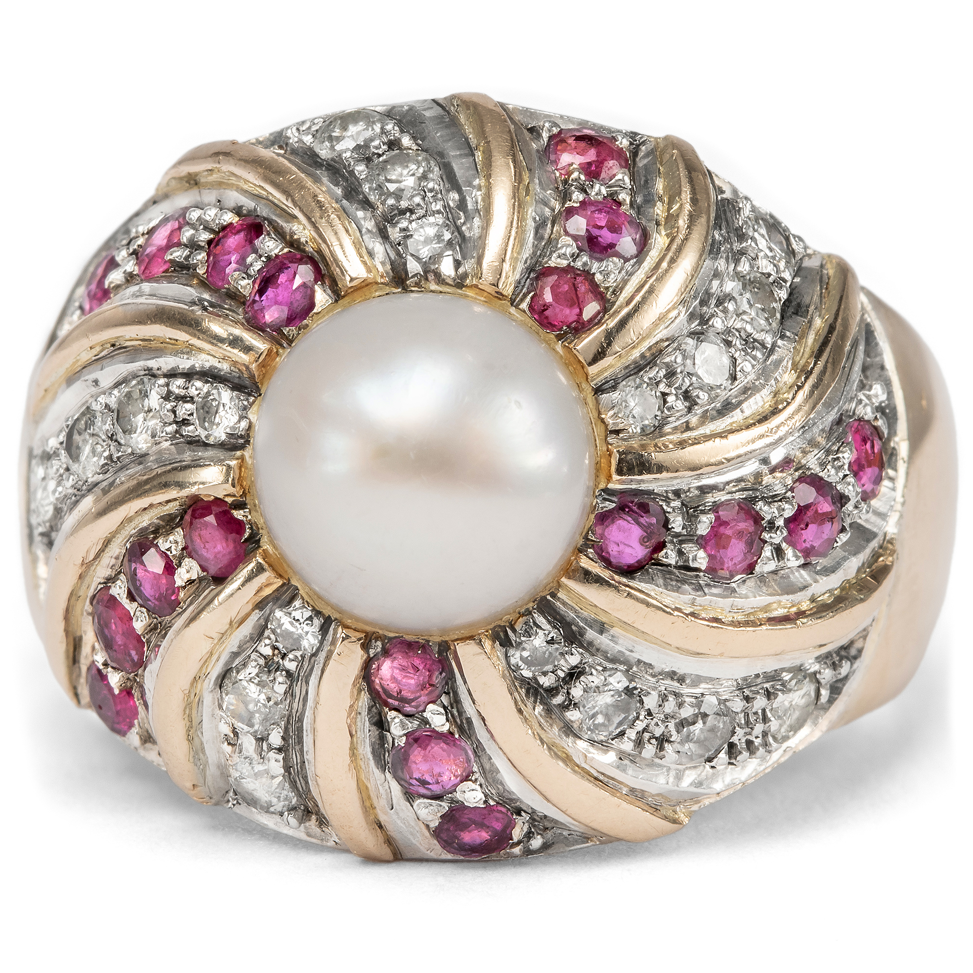 Prächtiges vintage Set mit Rubinen, Diamanten & Perlen in Gold, 1980er Jahre Prächtiges vintage Set mit Rubinen, Diamanten & Perlen in Gold, 1980er Jahre