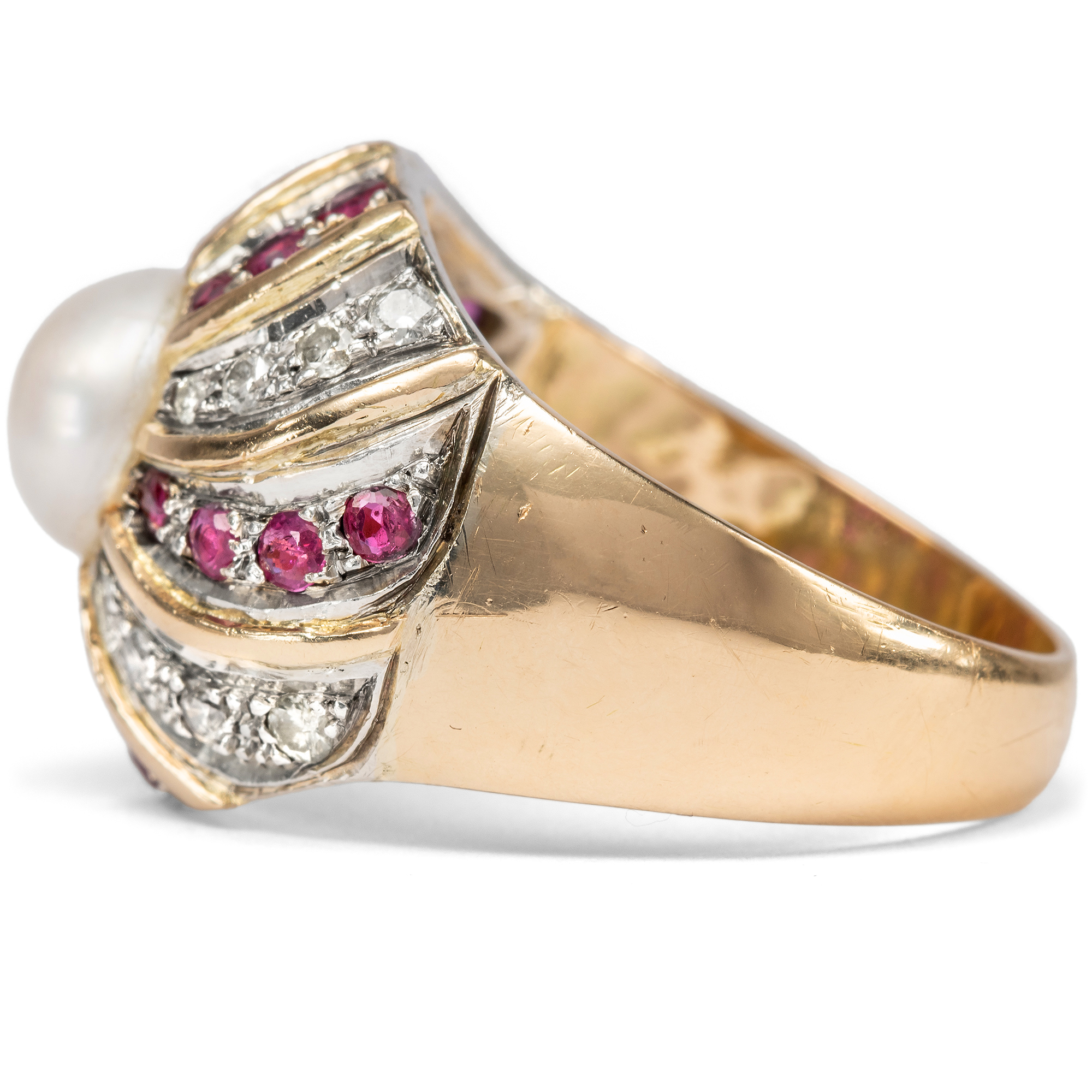 Prächtiges vintage Set mit Rubinen, Diamanten & Perlen in Gold, 1980er Jahre Prächtiges vintage Set mit Rubinen, Diamanten & Perlen in Gold, 1980er Jahre