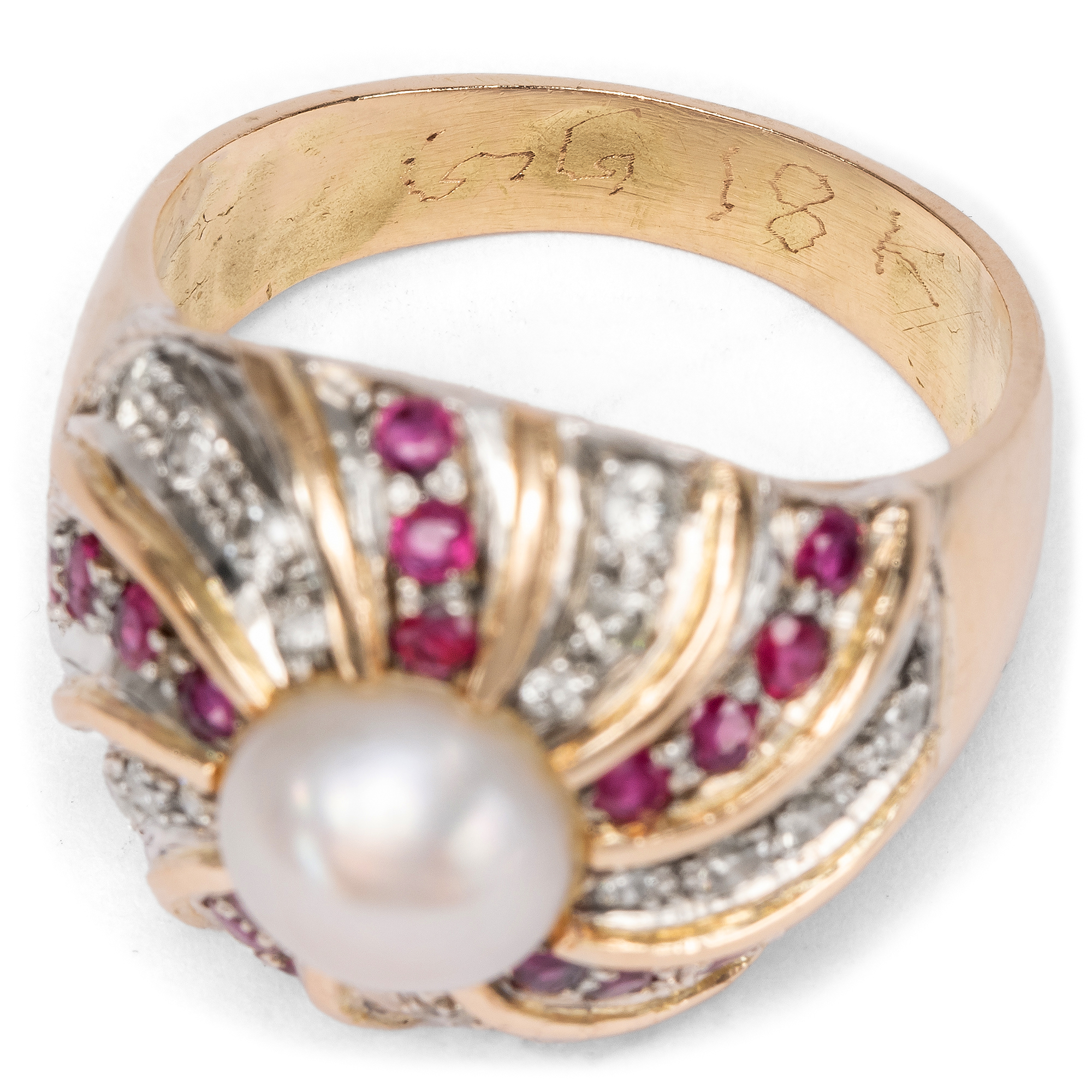 Prächtiges vintage Set mit Rubinen, Diamanten & Perlen in Gold, 1980er Jahre Prächtiges vintage Set mit Rubinen, Diamanten & Perlen in Gold, 1980er Jahre