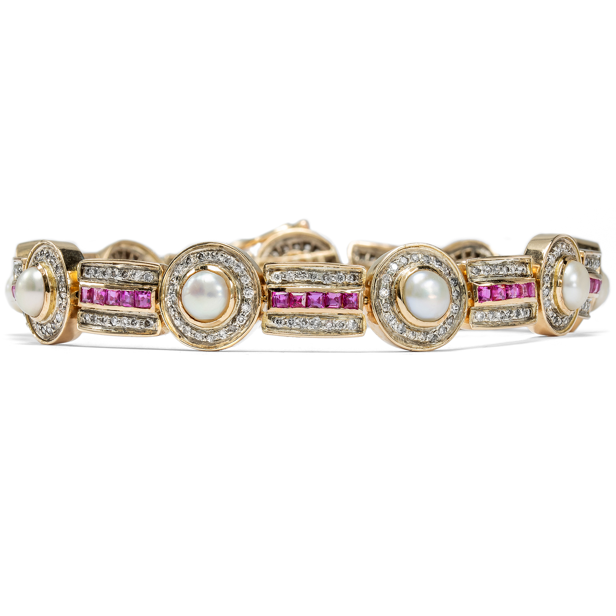 Prächtiges vintage Set mit Rubinen, Diamanten & Perlen in Gold, 1980er Jahre Prächtiges vintage Set mit Rubinen, Diamanten & Perlen in Gold, 1980er Jahre
