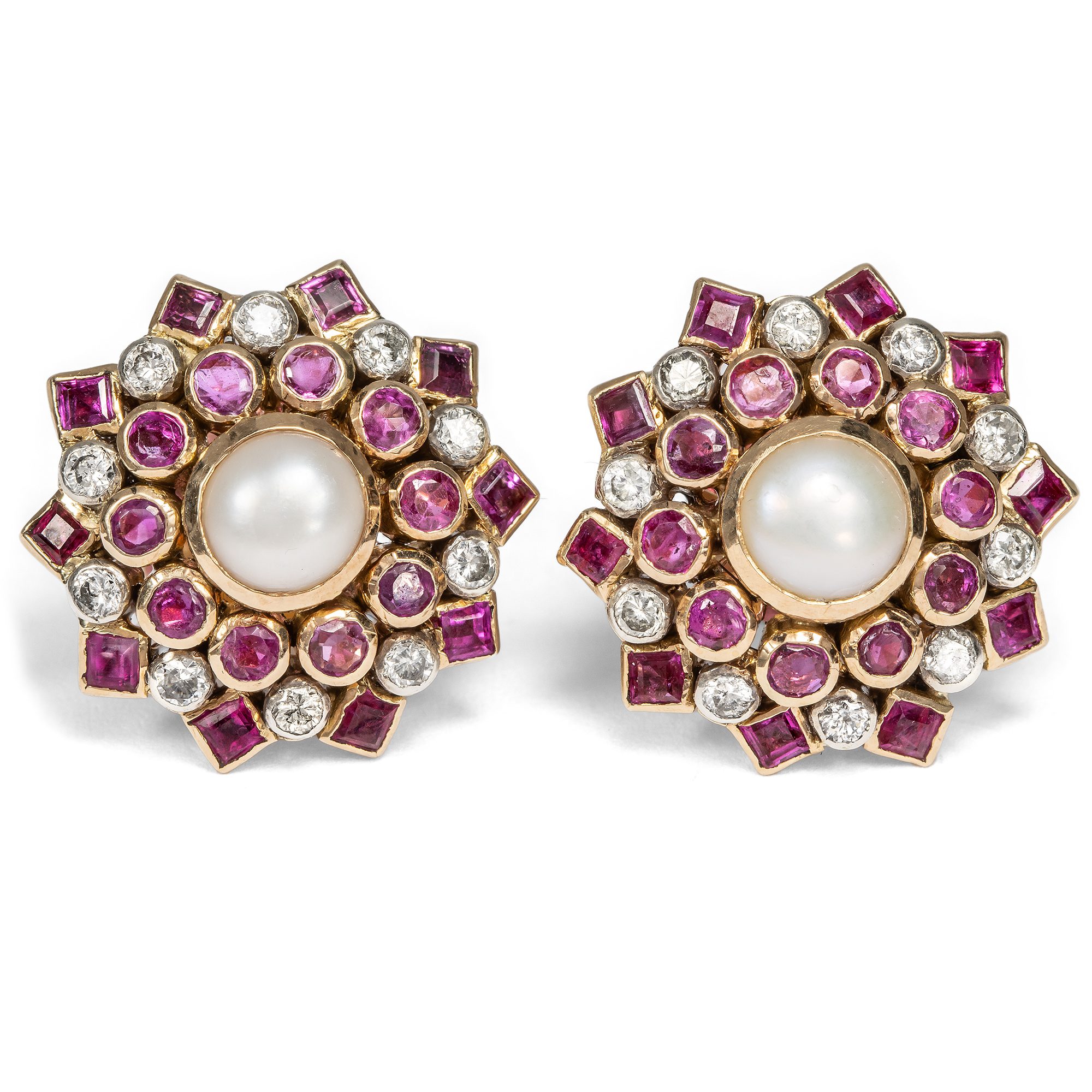 Prächtiges vintage Set mit Rubinen, Diamanten & Perlen in Gold, 1980er Jahre Prächtiges vintage Set mit Rubinen, Diamanten & Perlen in Gold, 1980er Jahre