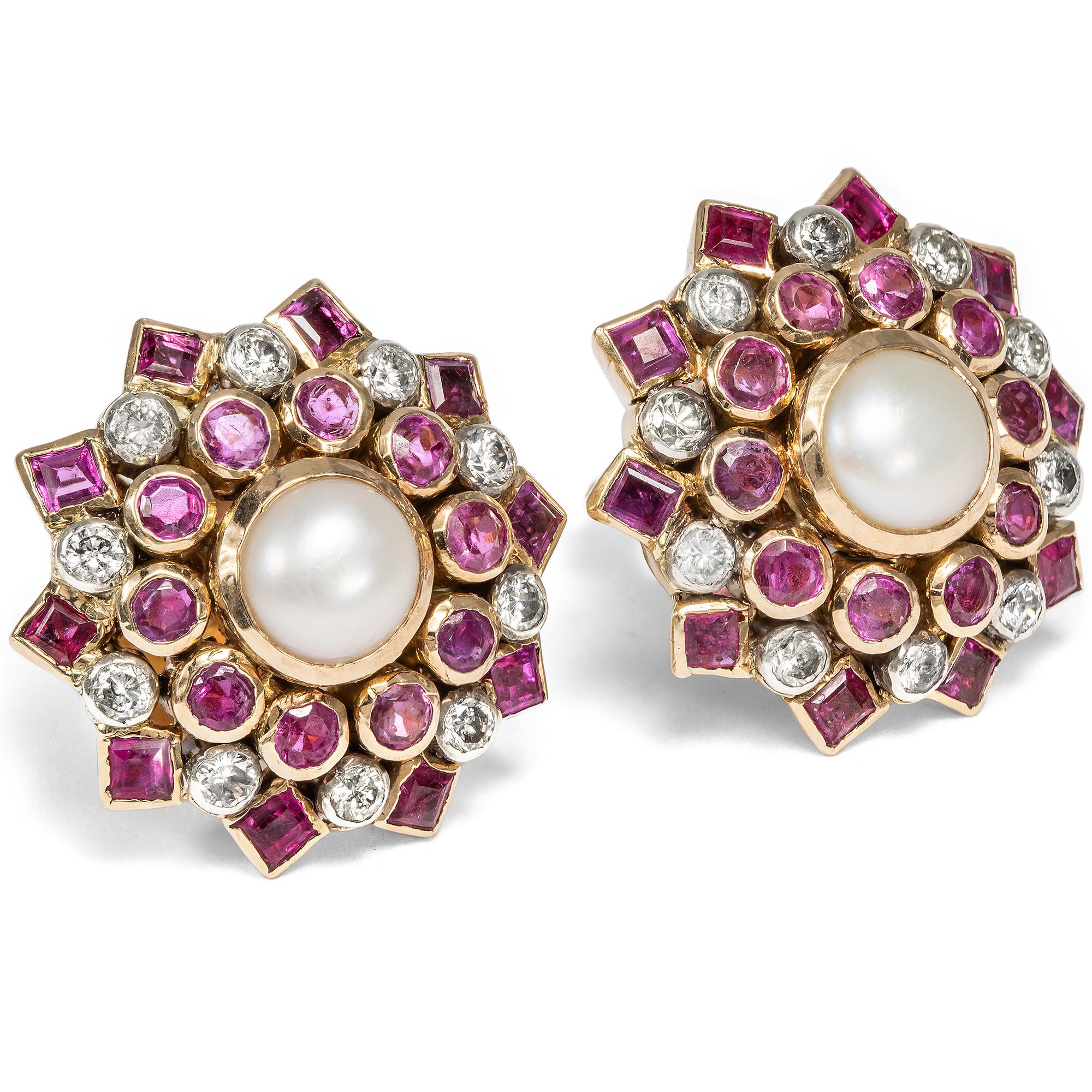 Prächtiges vintage Set mit Rubinen, Diamanten & Perlen in Gold, 1980er Jahre Prächtiges vintage Set mit Rubinen, Diamanten & Perlen in Gold, 1980er Jahre