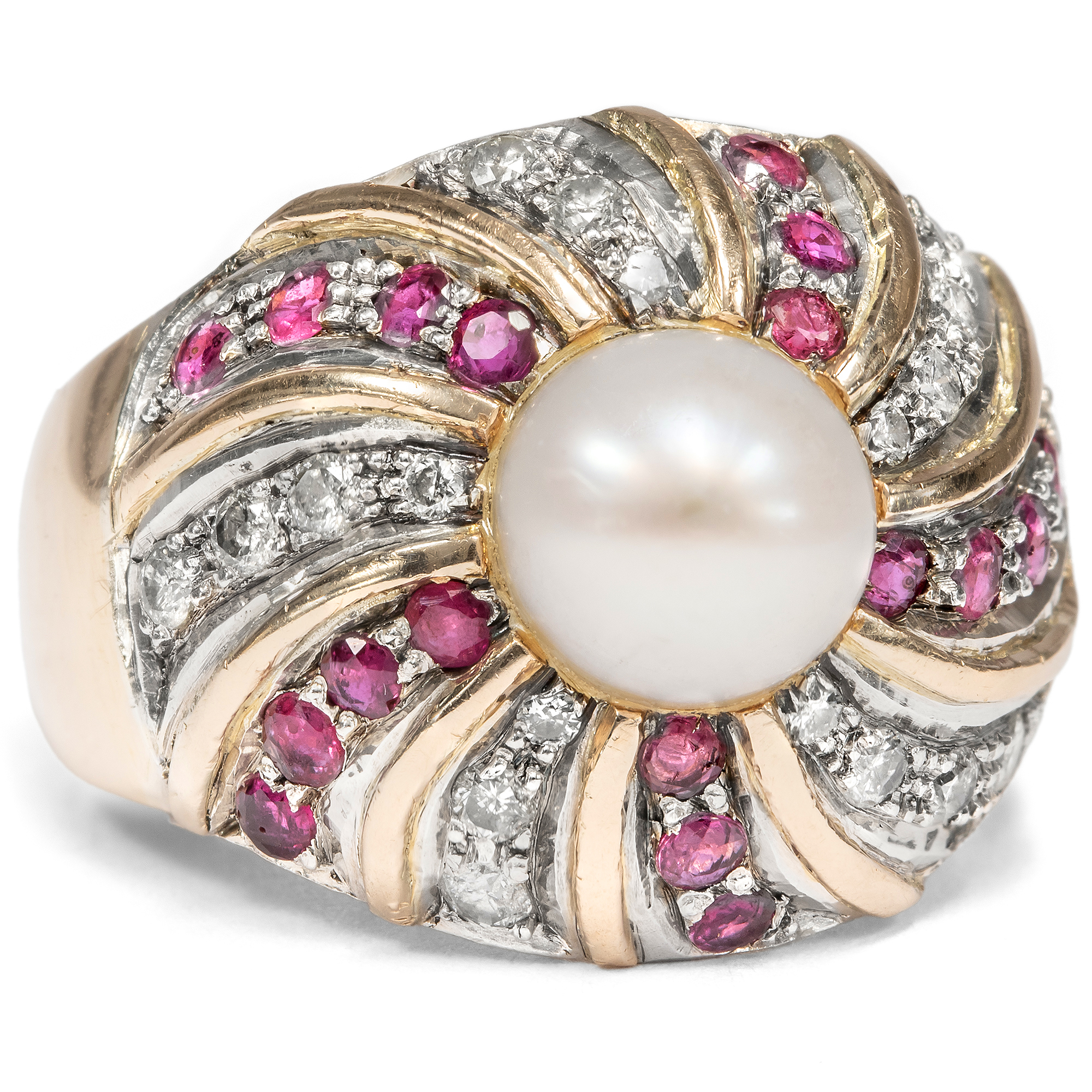 Prächtiges vintage Set mit Rubinen, Diamanten & Perlen in Gold, 1980er Jahre Prächtiges vintage Set mit Rubinen, Diamanten & Perlen in Gold, 1980er Jahre